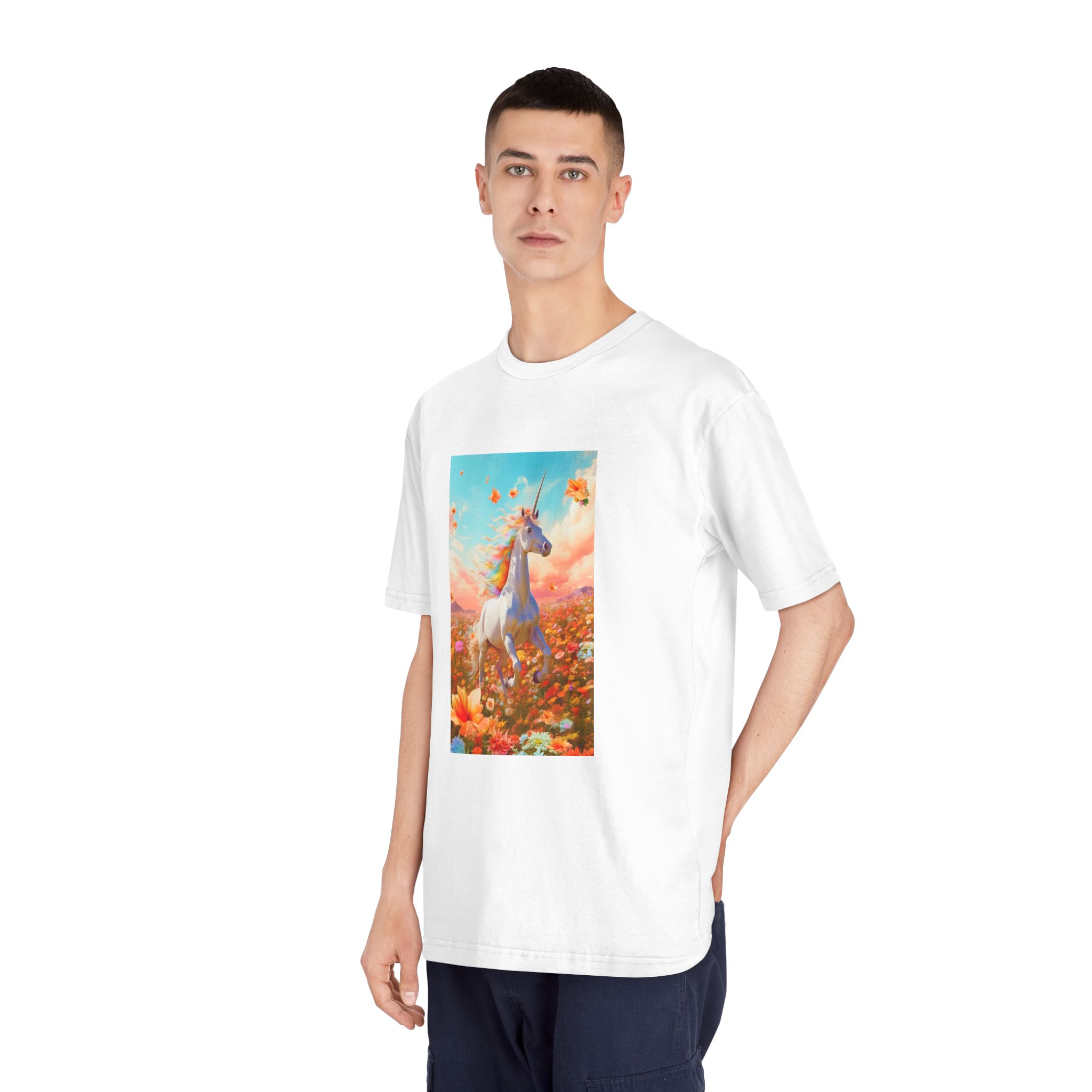 Image White Unicorn Running Through Field Wildflowers Generative Ai Unisex Classic Crewneck T Shirt - Image 4
