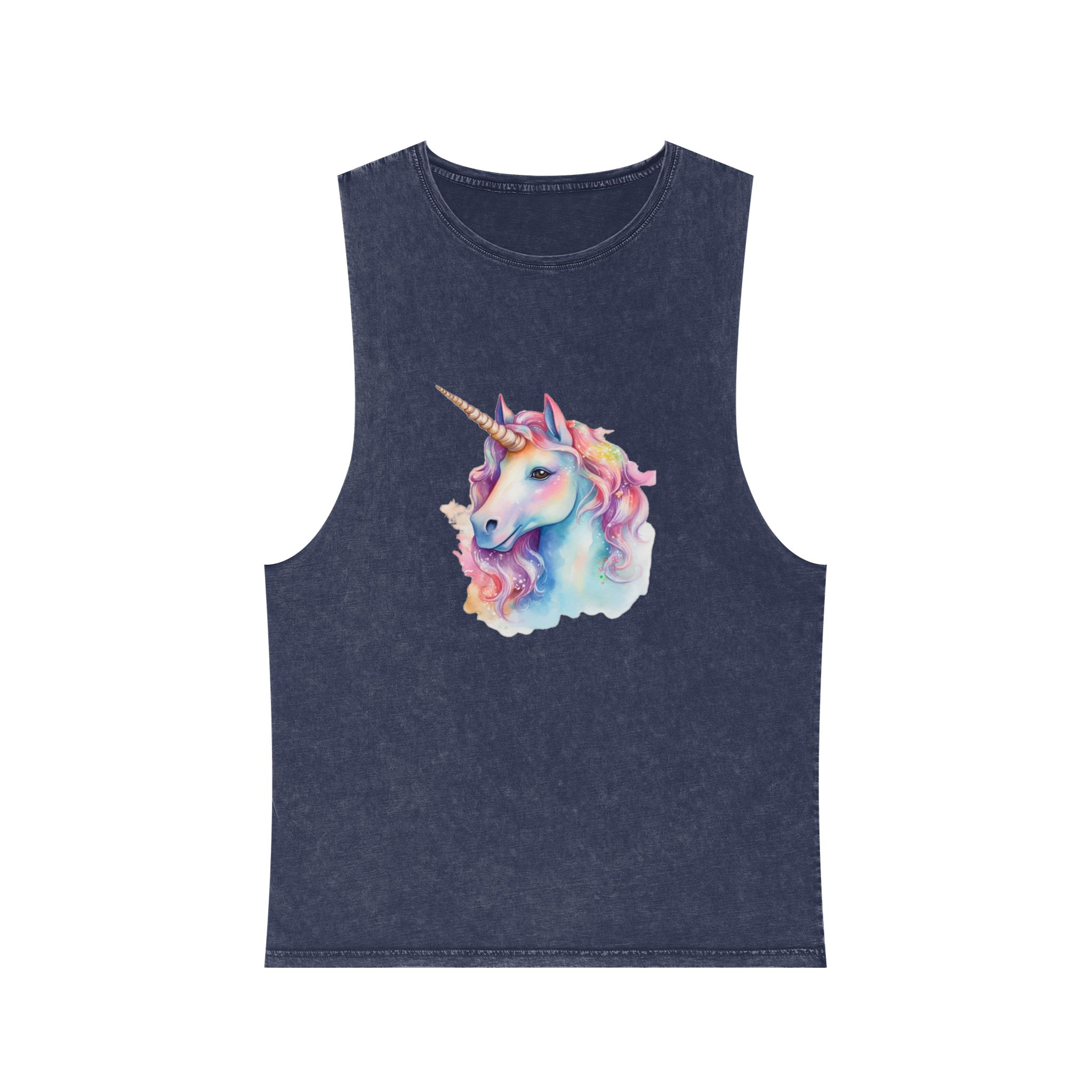 Painting Unicorn With Long Mane Colorful Mane Generative Ai Unisex Stonewash Tank Top - Image 13