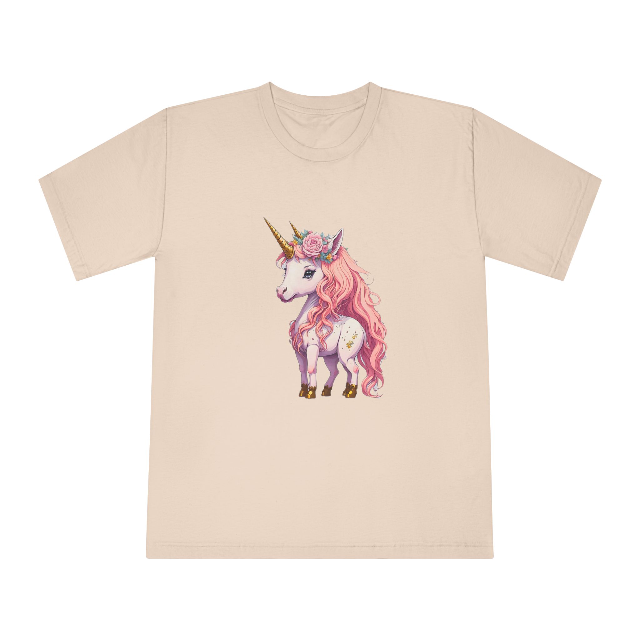 Pink Baby Unicorn Cartoon With Gold Horn Generative Ai Unisex Classic Crewneck T Shirt - Image 9