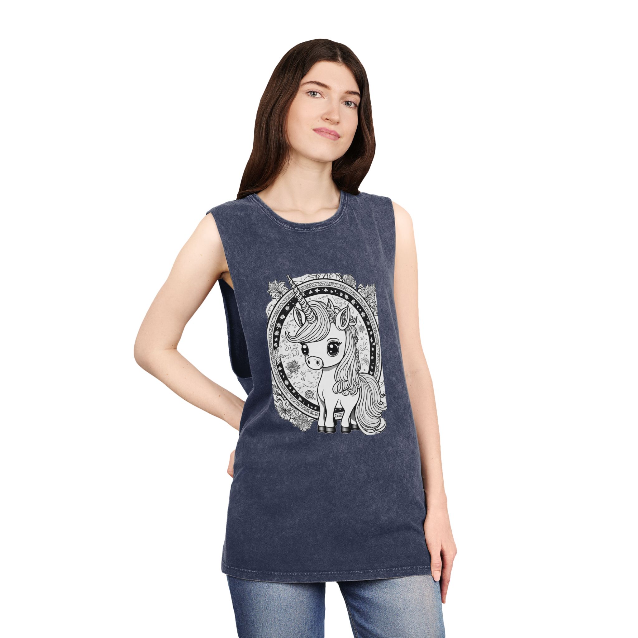 Adorable Unicorn Illustrations Kids Unisex Stonewash Tank Top - Image 16