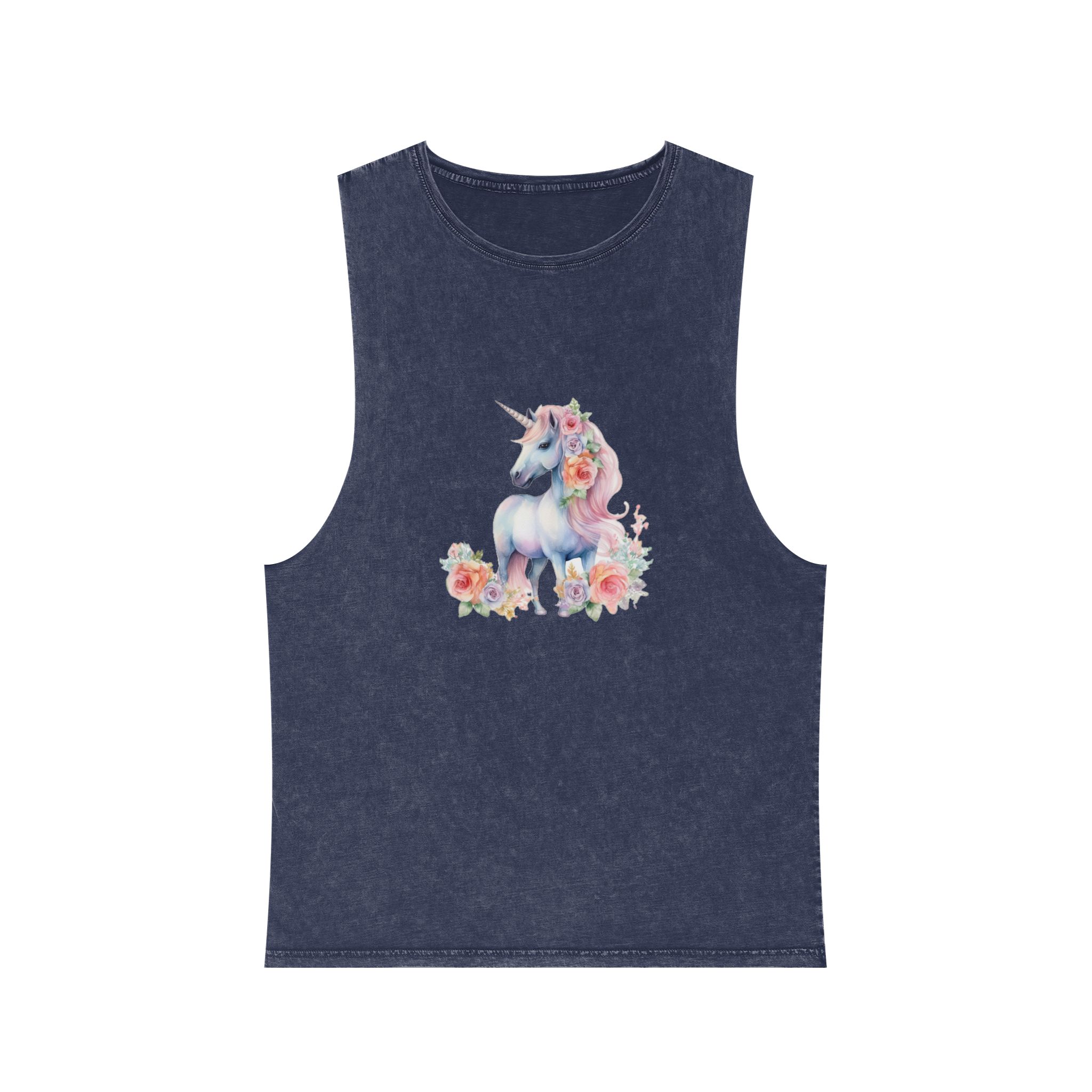 There Is Unicorn With Long Mane Flowers It Generative Ai Unisex Stonewash Tank Top - Image 13
