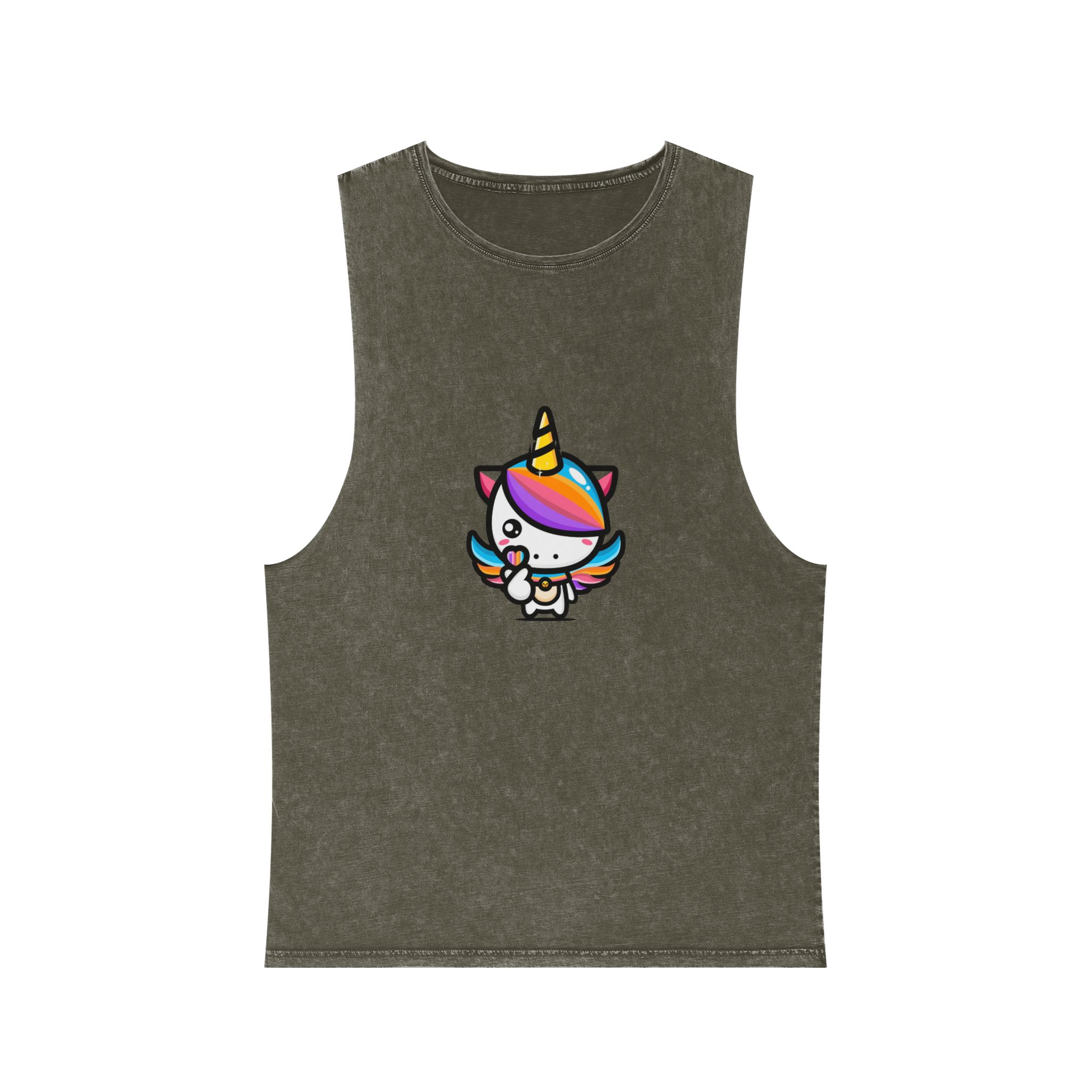 Cute Unicorn With Finger Love Pose Unisex Stonewash Tank Top - Image 5