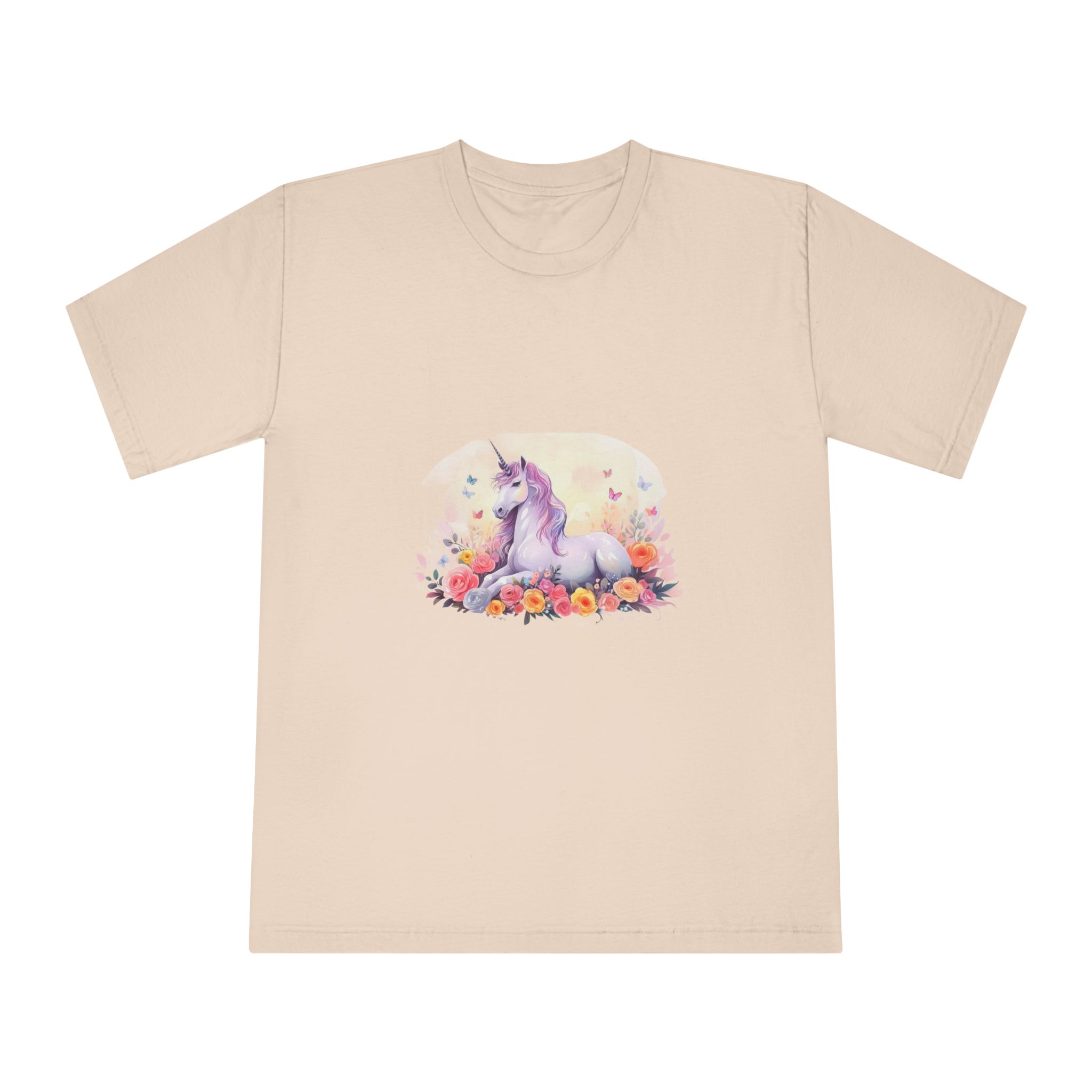 Illustration Little Unicorn Sits With Flowers Unisex Classic Crewneck T Shirt - Image 9