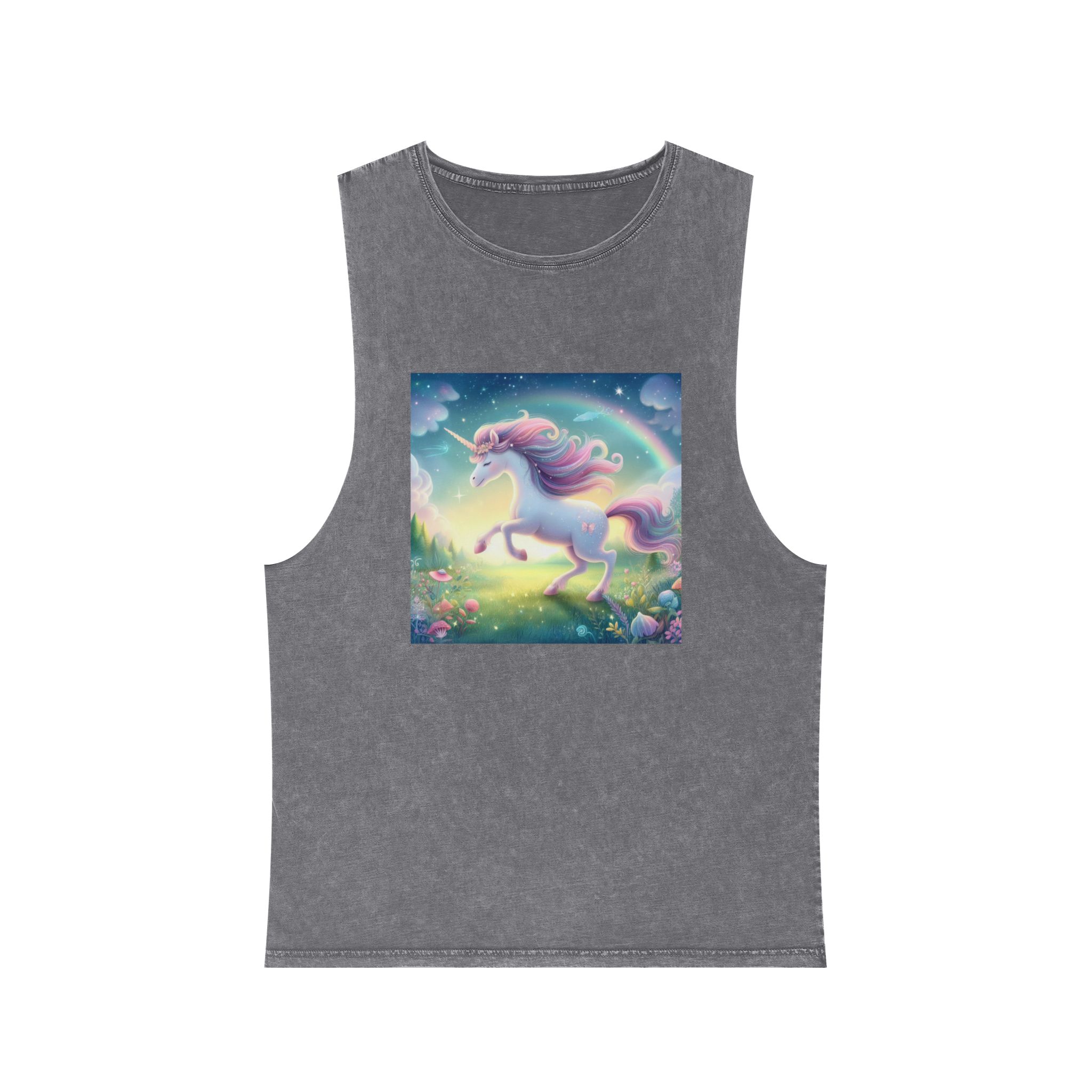Beautiful Unicorn Running Magical Meadow Unicorn Background Images Whimsical Unicorn (21) Unisex Stonewash Tank Top - Image 9