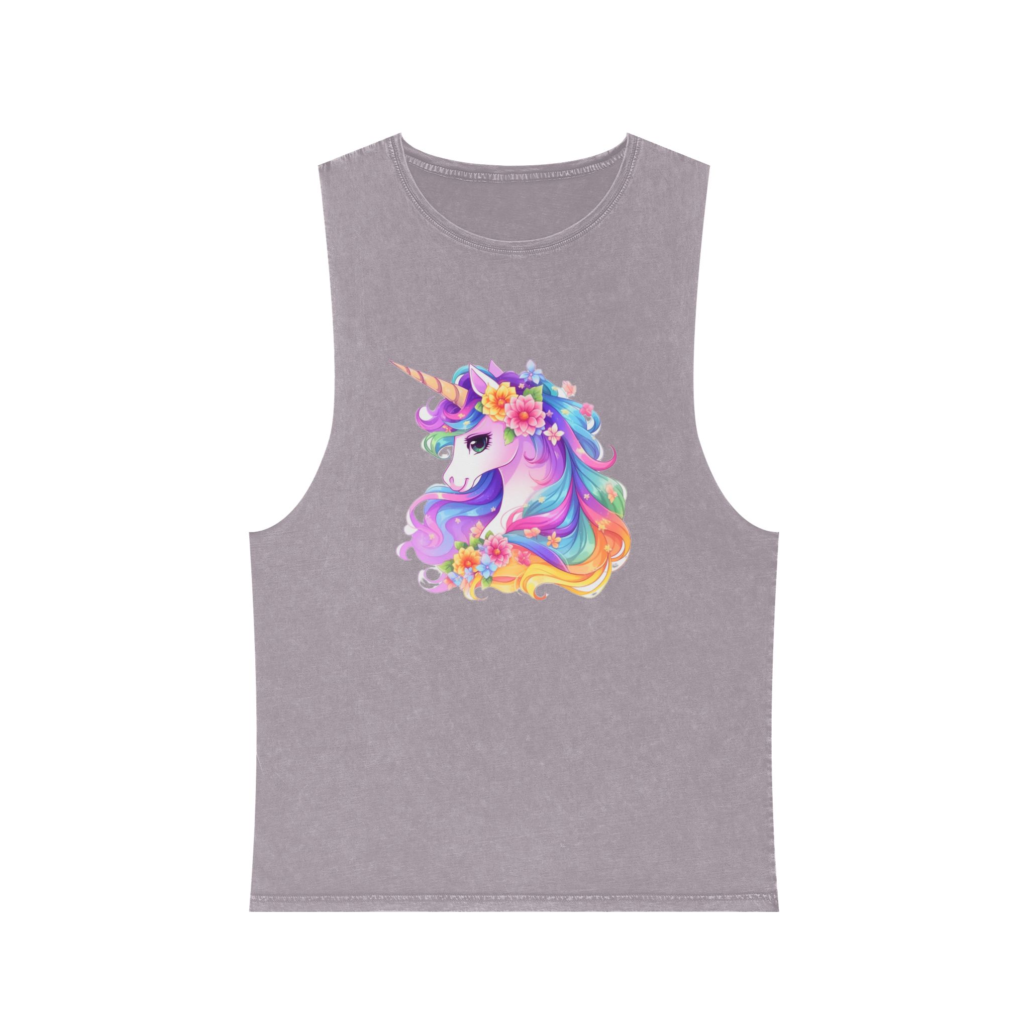 Cartoon Unicorn With Flower Crown Its Head Generative Ai Unisex Stonewash Tank Top - Image 17