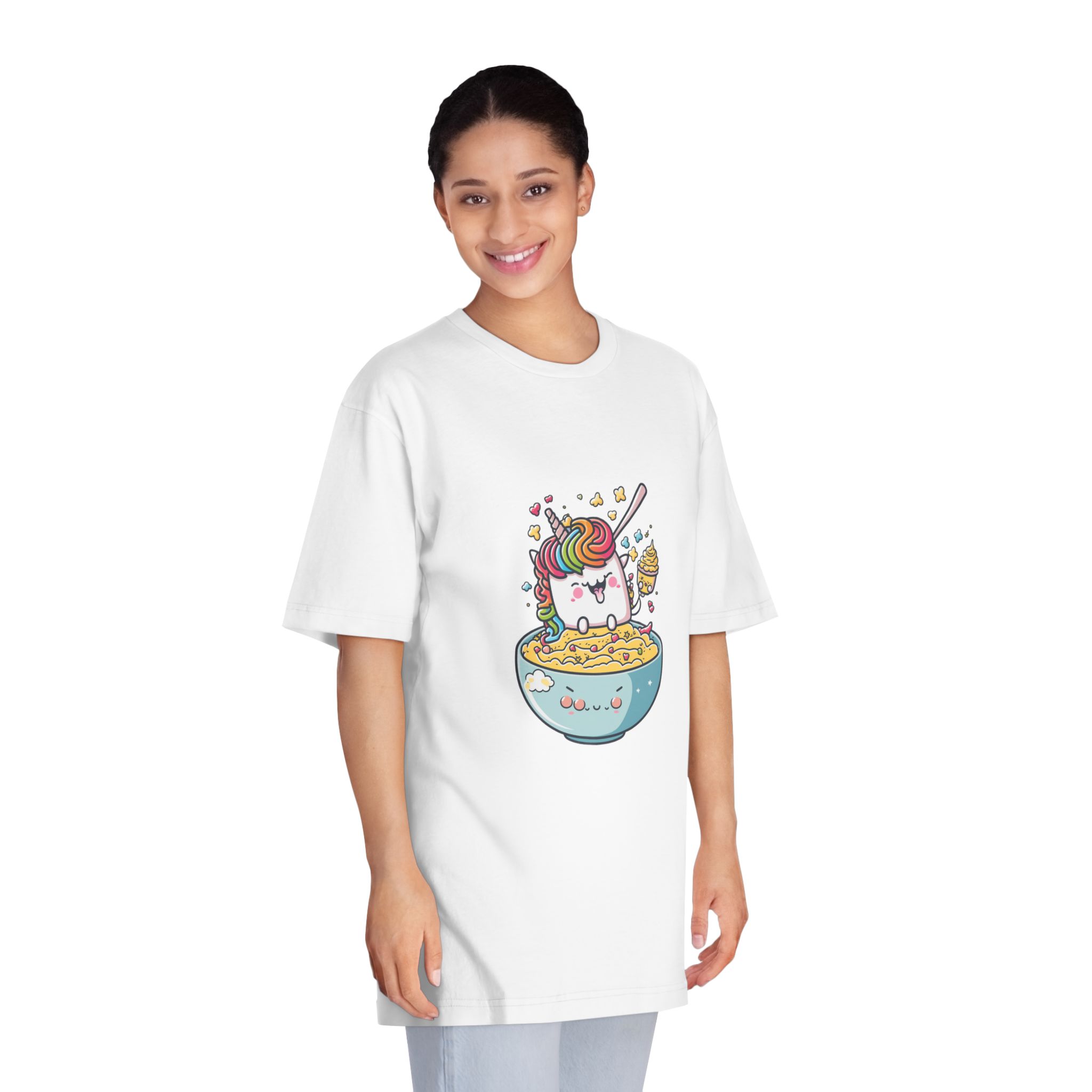 Cute Kawaii Unicorn Graphic Eating Ramen Unisex Classic Crewneck T Shirt - Image 3