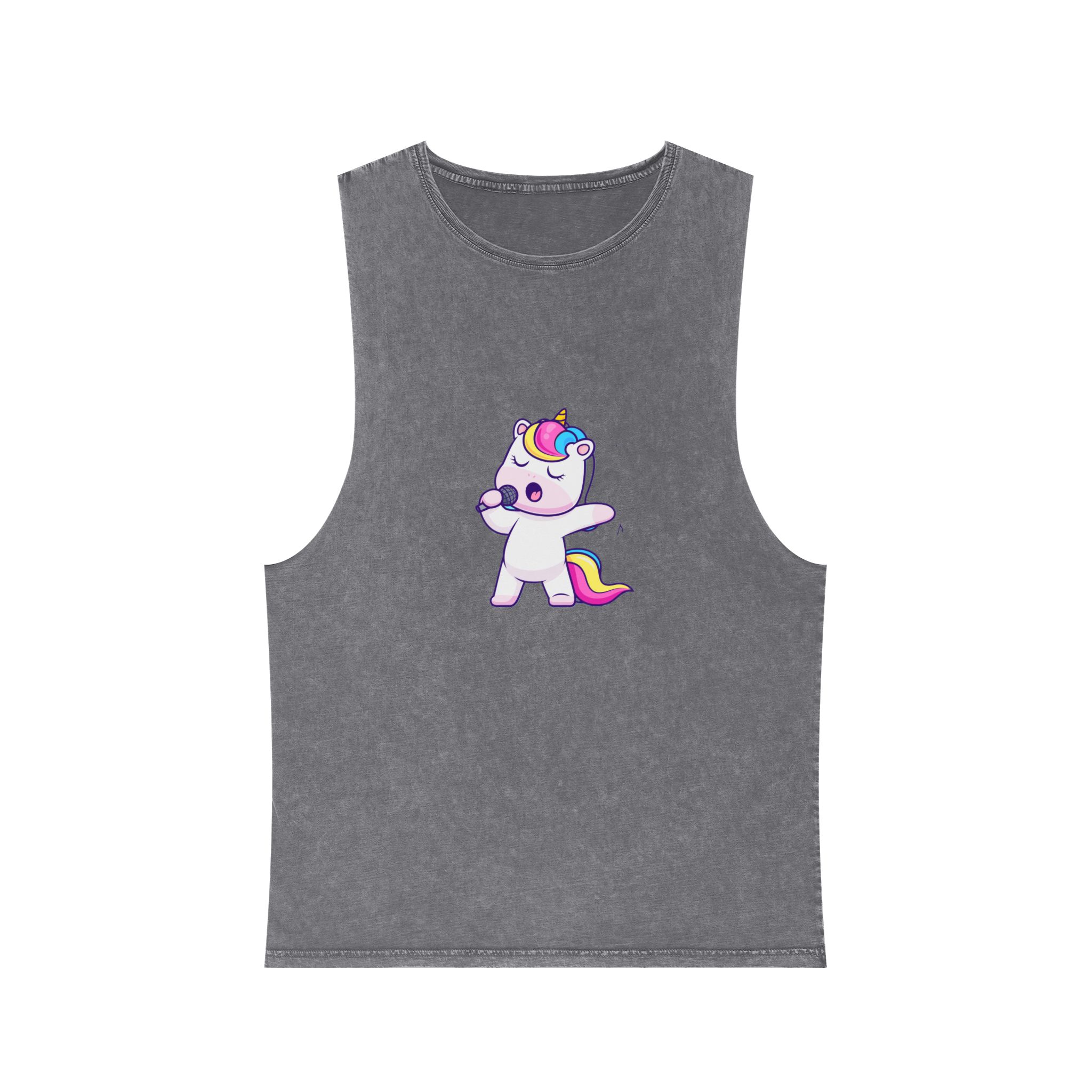 Cute Unicorn Singing Unisex Stonewash Tank Top - Image 9