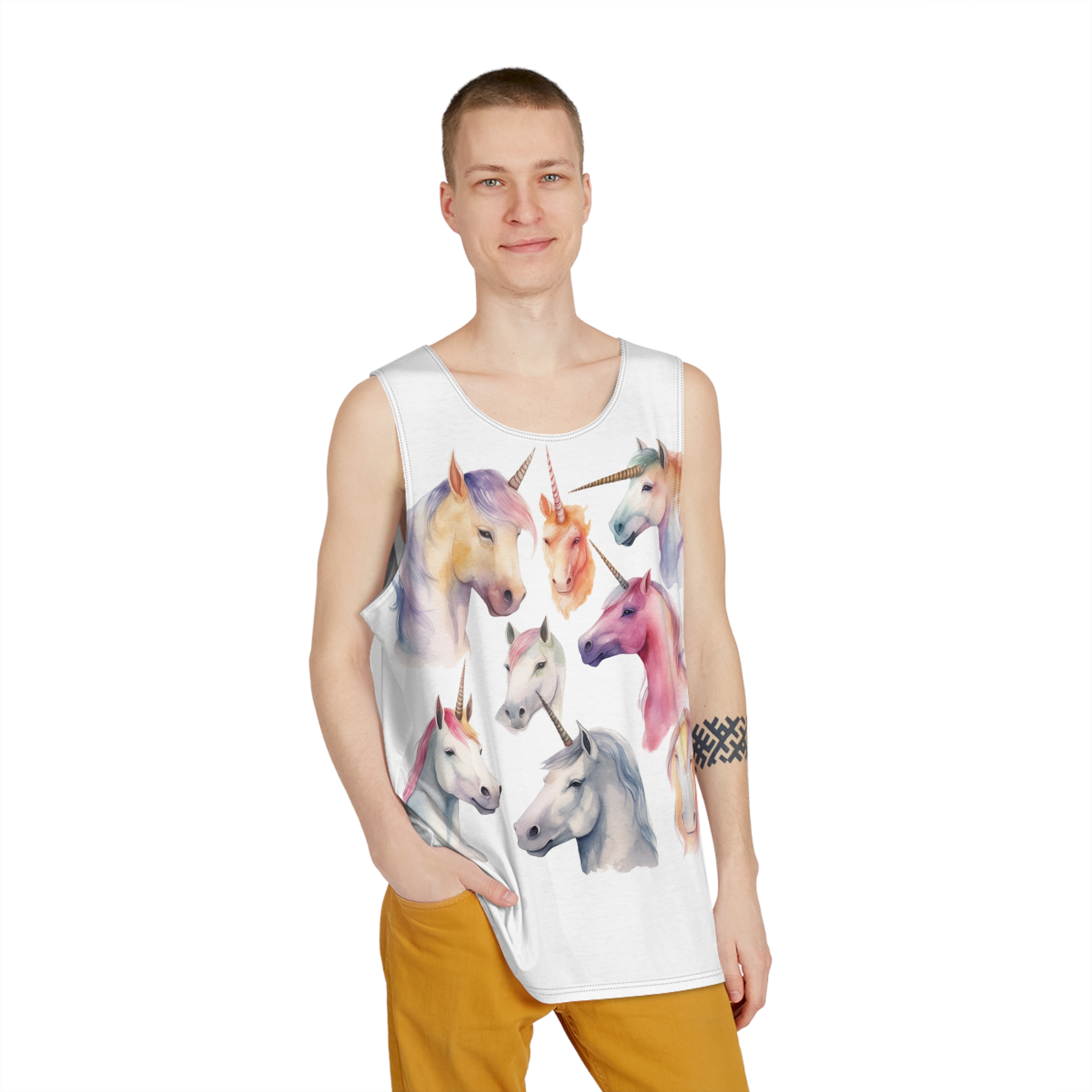 There Are Four Different Unicorns With Different Colored Manes Generative Ai Mens Tank Aop - Image 3