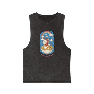 Cute Kawaii Unicorn Graphic Eating Ramen (1) Unisex Stonewash Tank Top