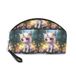 Unicorn Sitting Grass With Flowers Trees Background Generative Ai Makeup Bag