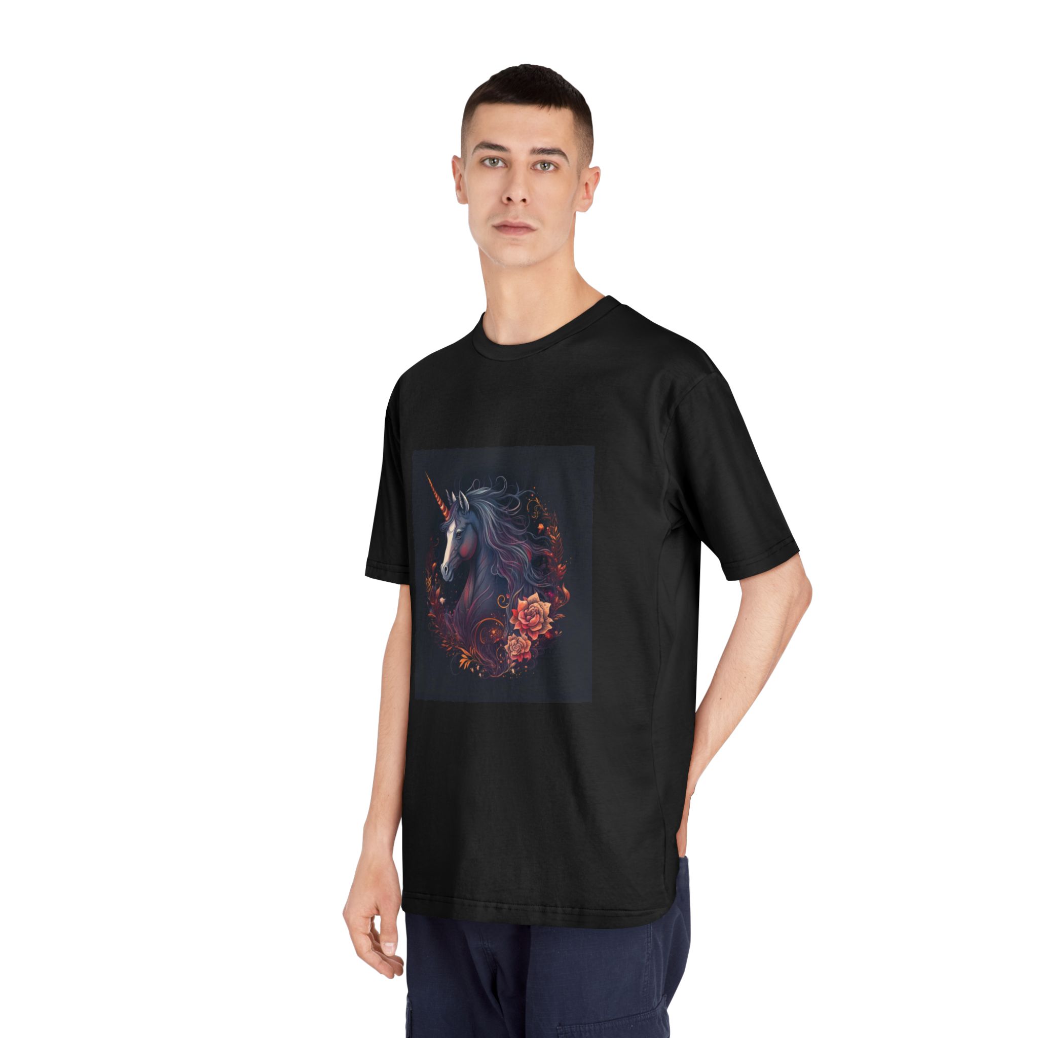Unicorn With Long Mane Flowers Dark Background Generative Ai Unisex Classic Crewneck T Shirt - Image 8