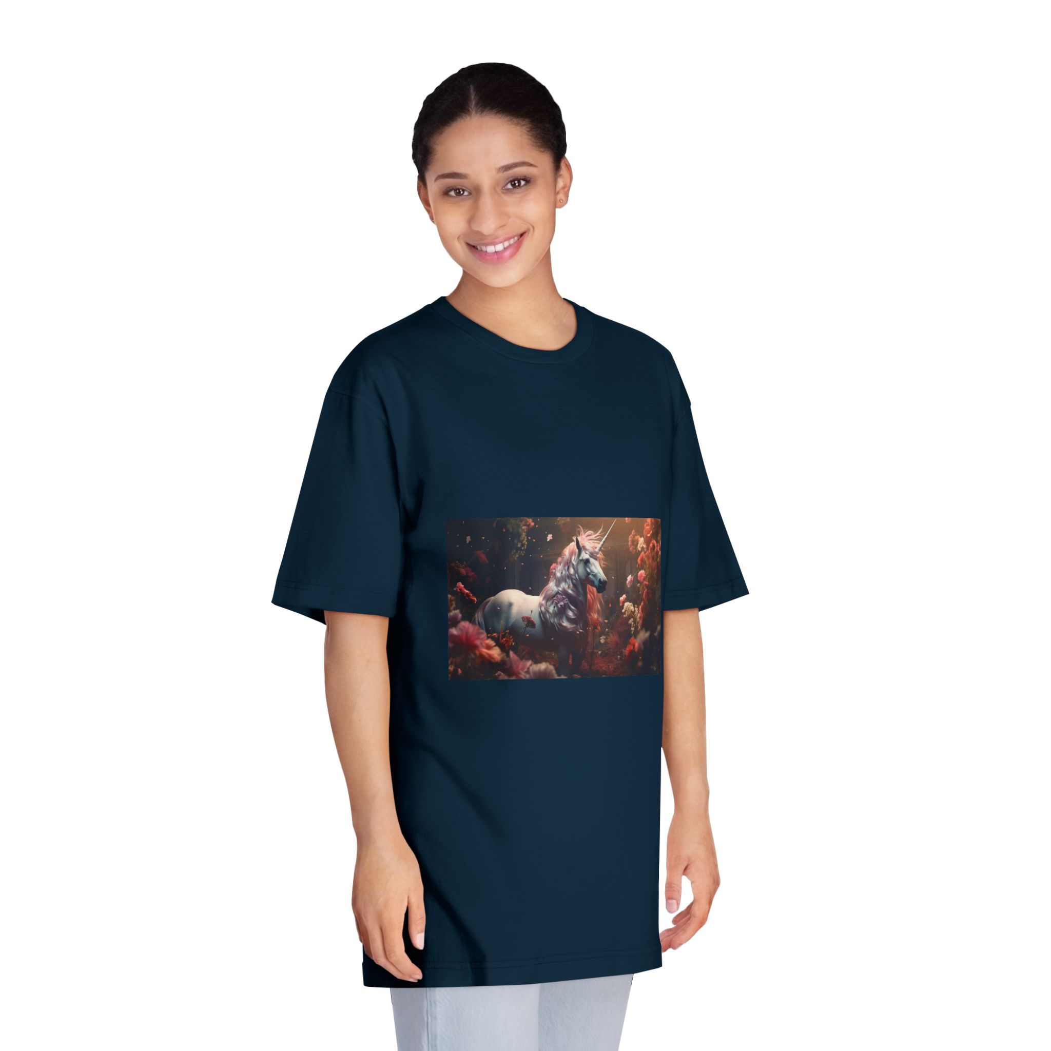 Unicorn With Long Mane Standing Field Flowers Generative Ai Unisex Classic Crewneck T Shirt - Image 19