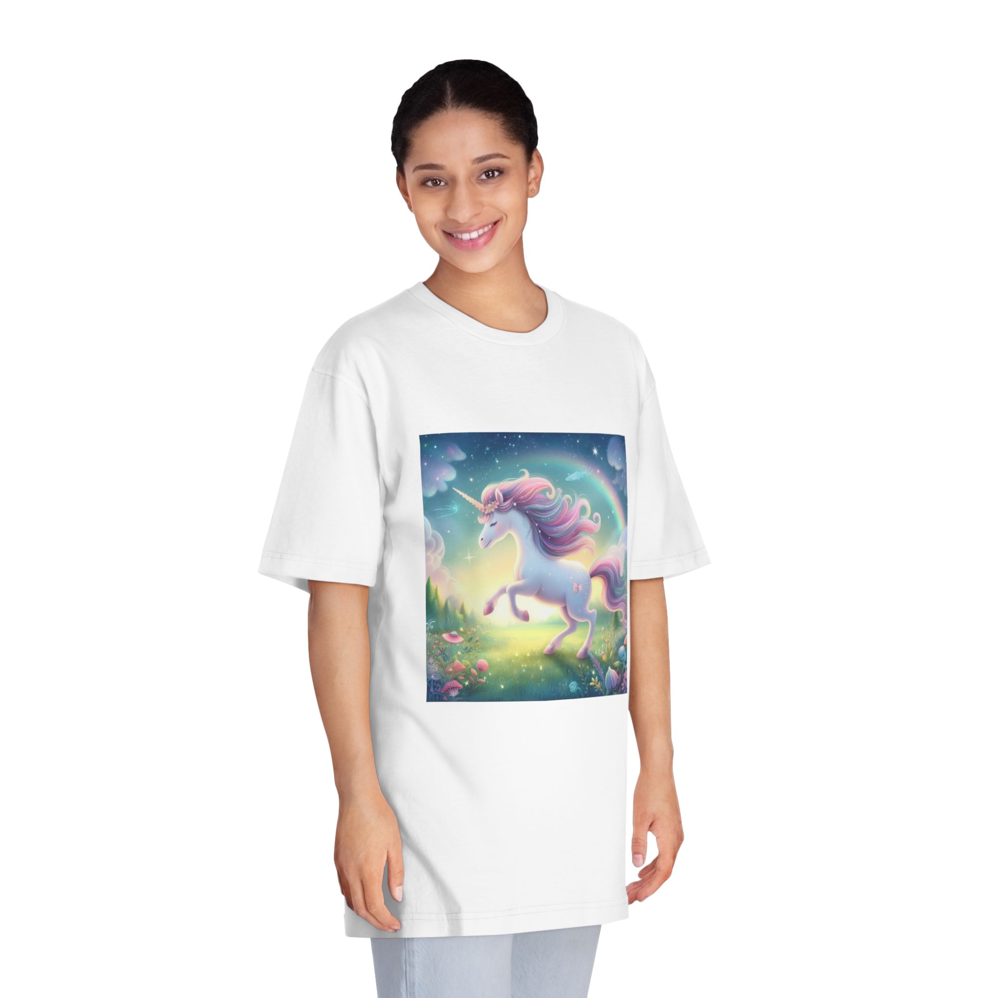 Beautiful Unicorn Running Magical Meadow Unicorn Background Images Whimsical Unicorn (21) Unisex Classic Crewneck T Shirt - Image 3