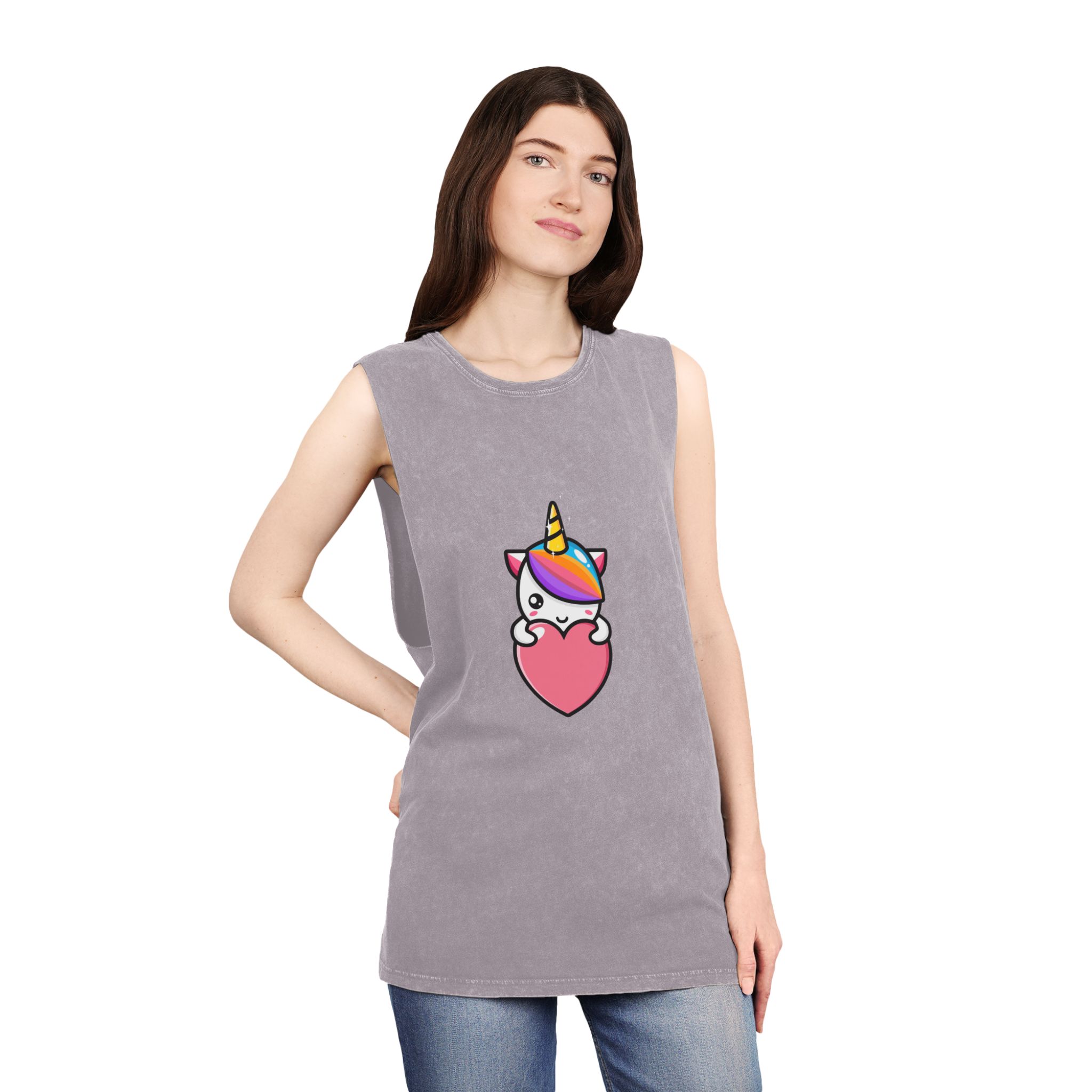 Cute Unicorn Mascot Design (7) Unisex Stonewash Tank Top - Image 20
