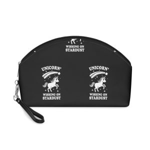 White Unicorn With Star It Is Black Background Makeup Bag