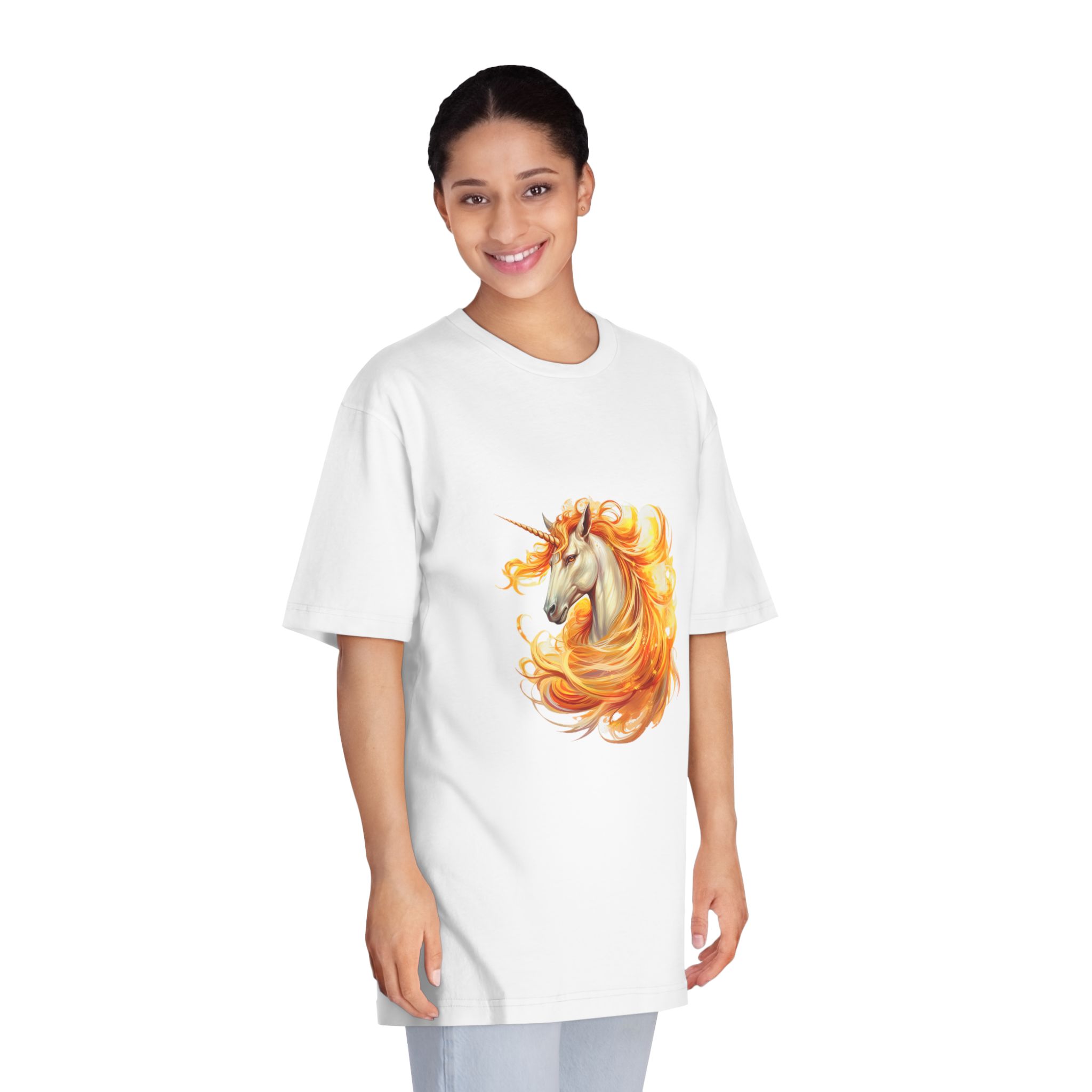 Unicorn With Yellow Mane Orange Orange Flames Unisex Classic Crewneck T Shirt - Image 3