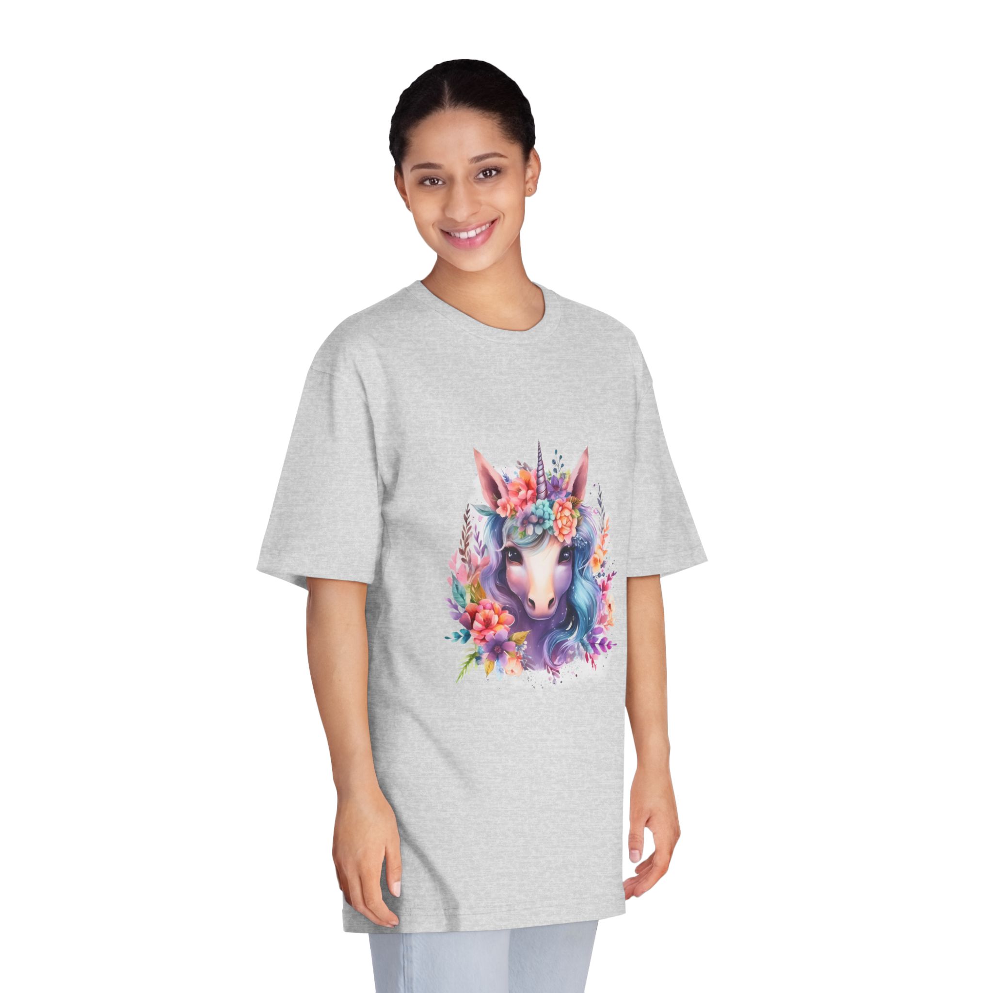 Cute Colorful Magic Unicorn With Flowers Watercolor Style (5) Unisex Classic Crewneck T Shirt - Image 15