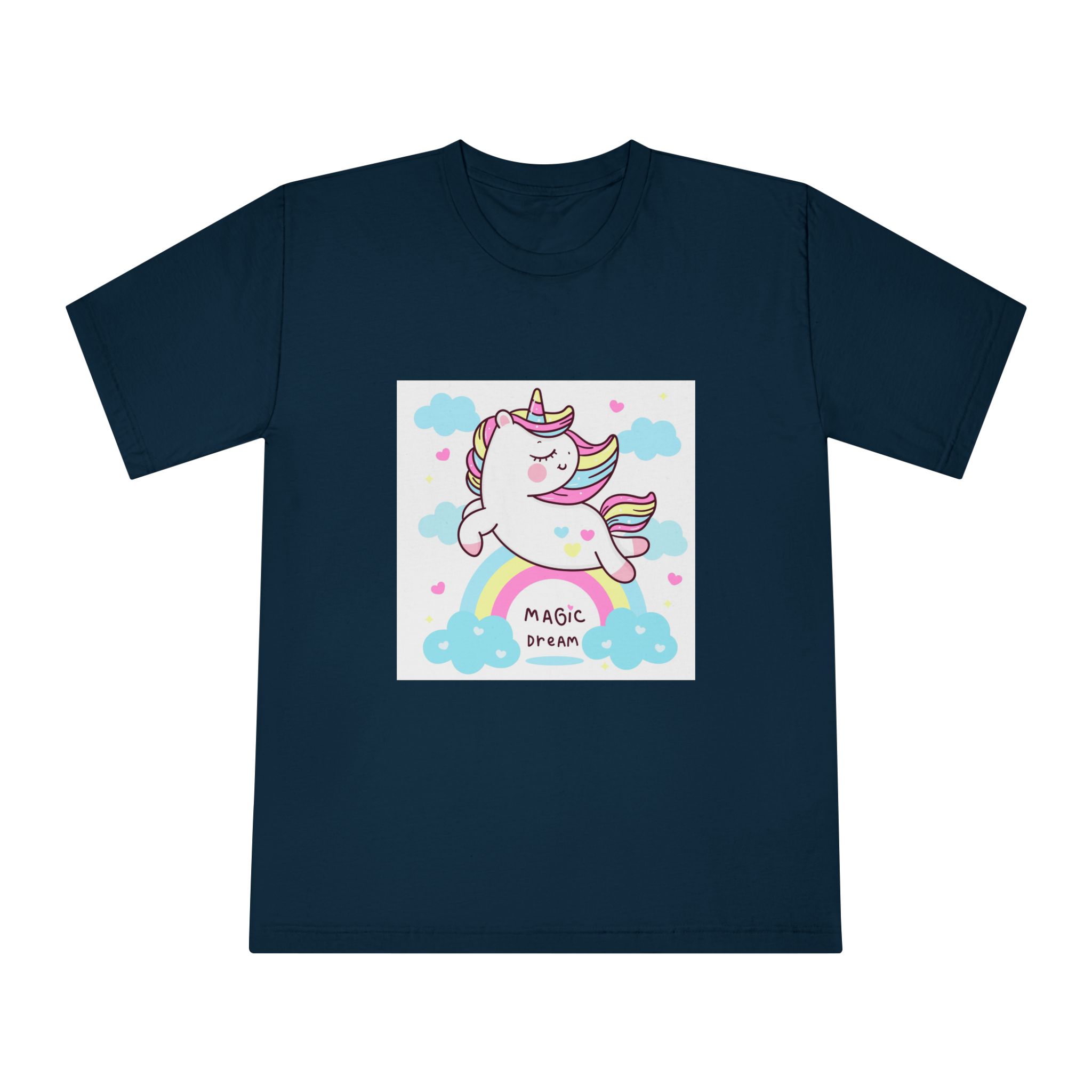 Cute Unicorn Pegasus Vector Fly On Sky With Rainbow Sweet Heart and Cloud Pony Cartoon Pastel Background Valentines Day Unisex Classic Crewneck T Shirt - Image 17