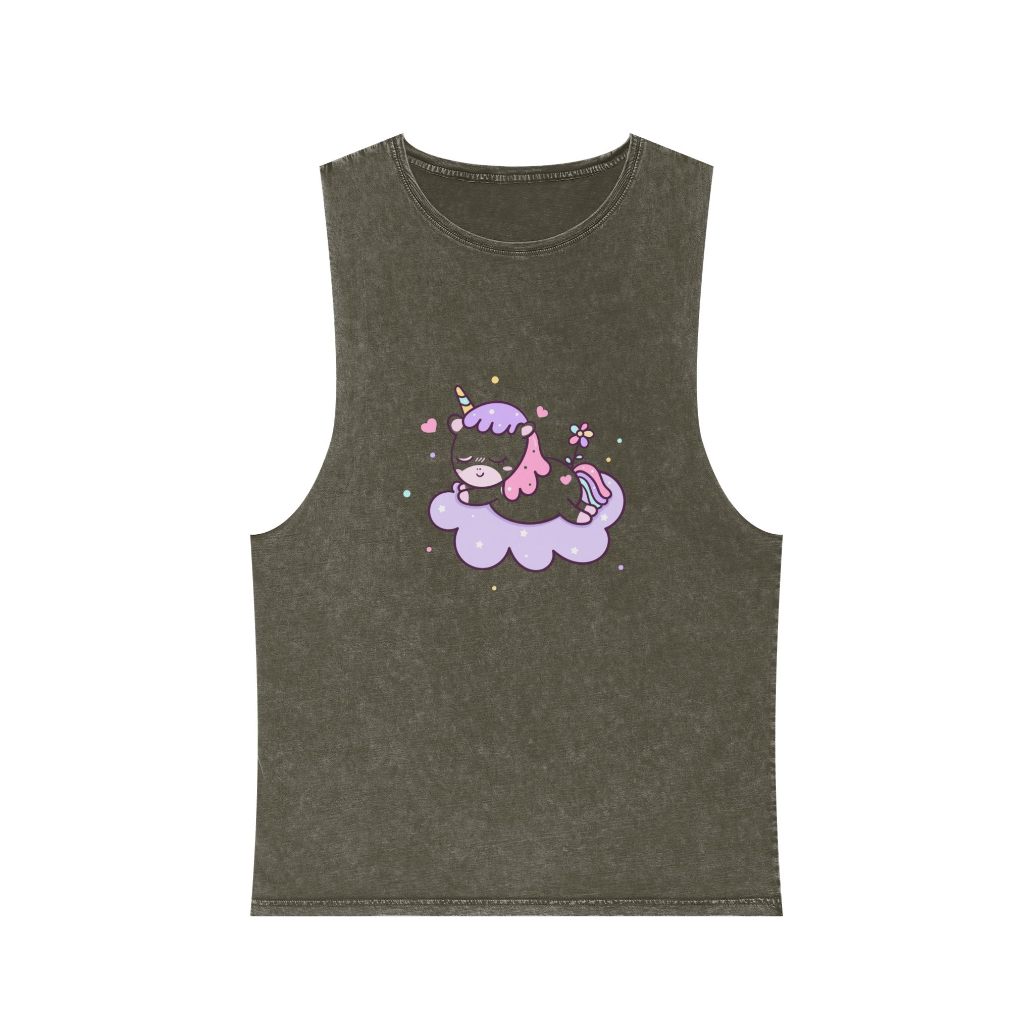 Cute Unicorn Vector Sweet Dream Sky Unisex Stonewash Tank Top - Image 5