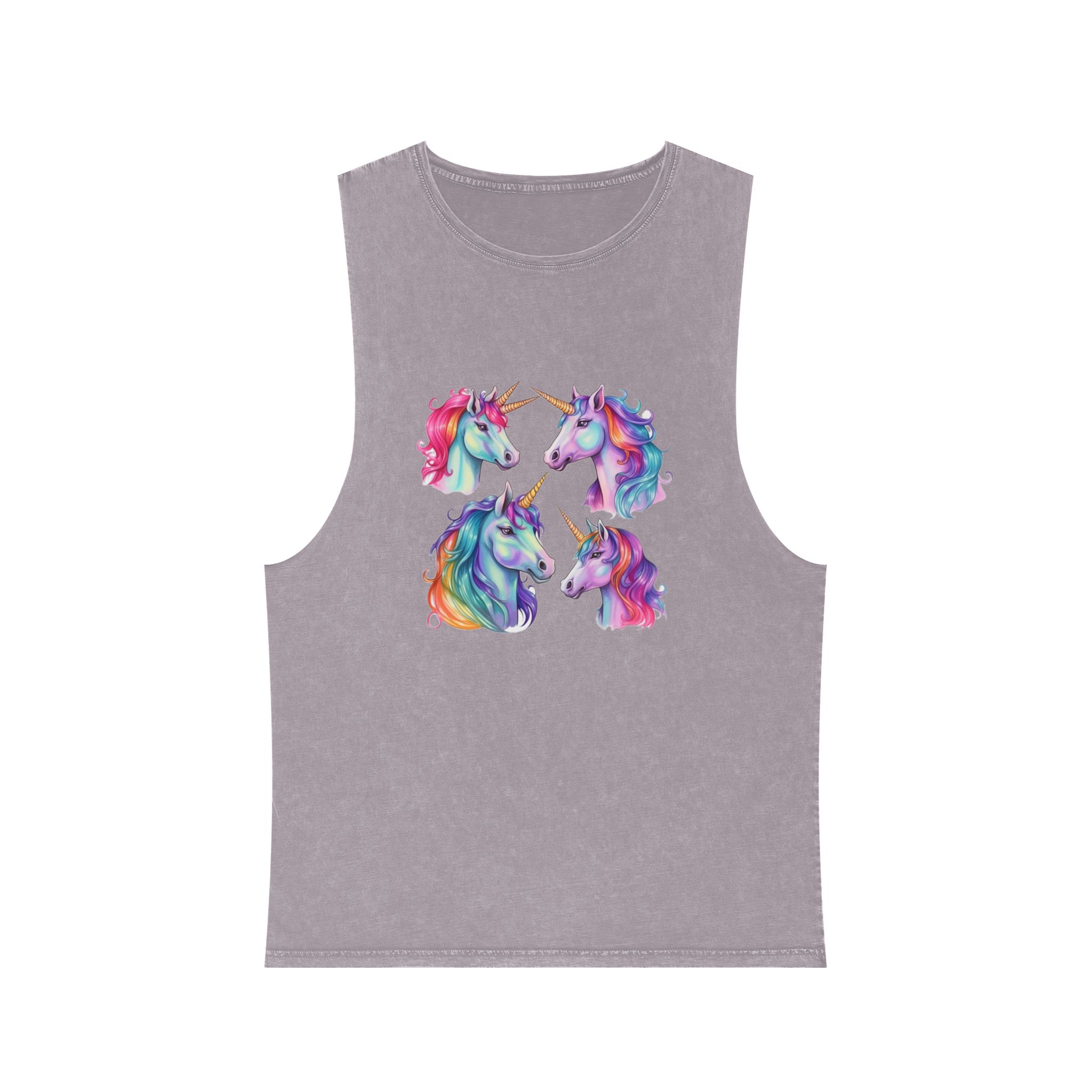 Four Different Colored Unicorns With Long Manes Long Manes Generative Ai Unisex Stonewash Tank Top - Image 17