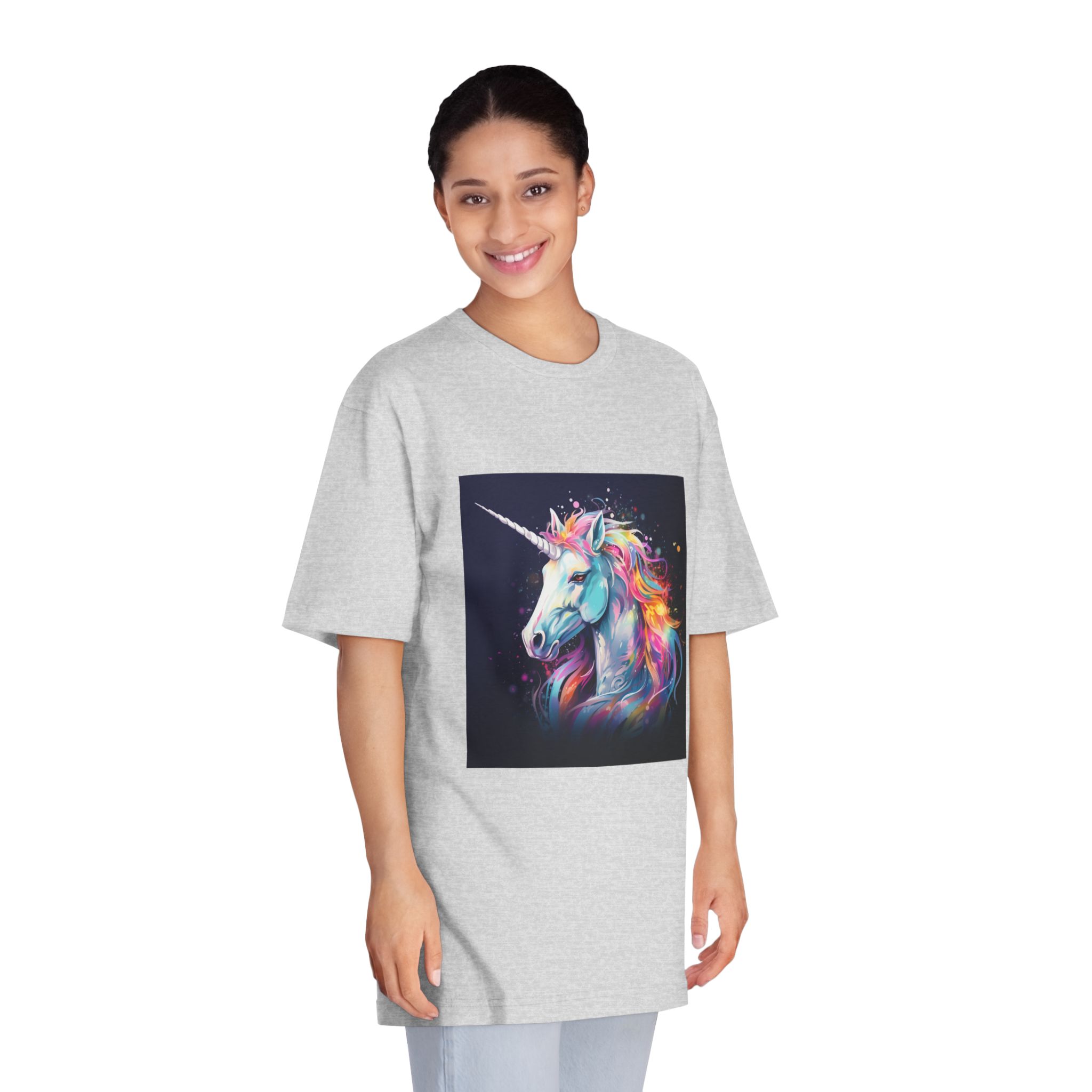 Unicorn Head Colorful Art White Background Unisex Classic Crewneck T Shirt - Image 15