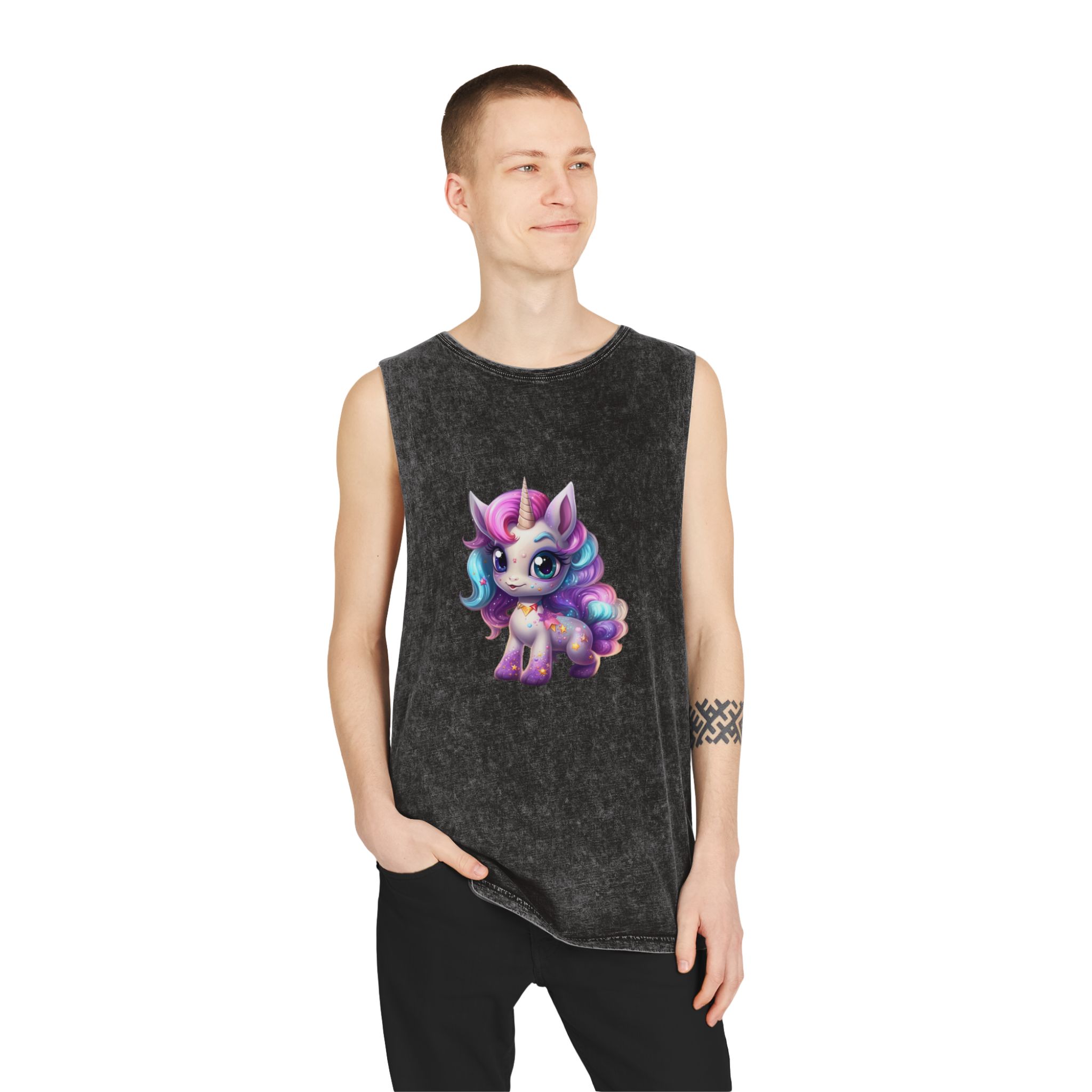 Beautiful Cute Baby Unicorn (1) Unisex Stonewash Tank Top - Image 3