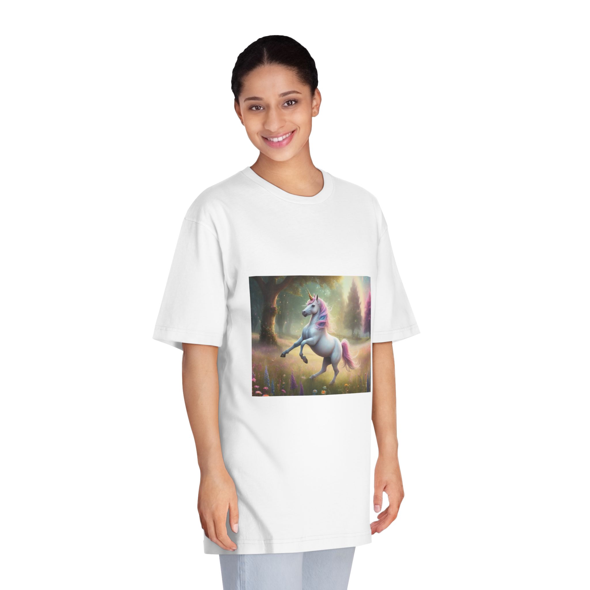 Beautiful Unicorn Running Magical Meadow Unicorn Background Images Whimsical Unicorn (8) Unisex Classic Crewneck T Shirt - Image 3