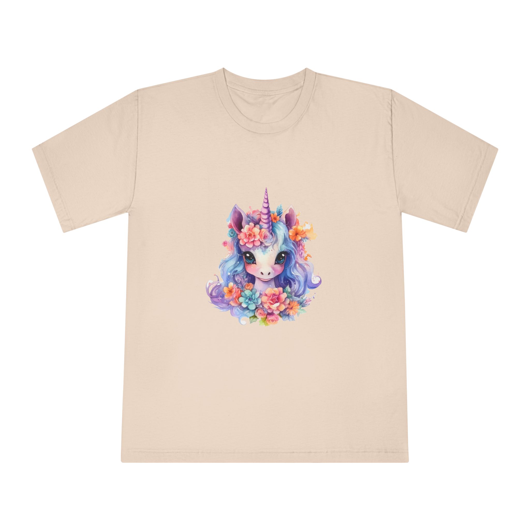 Cute Colorful Magic Unicorn With Flowers Watercolor Style (9) Unisex Classic Crewneck T Shirt - Image 9