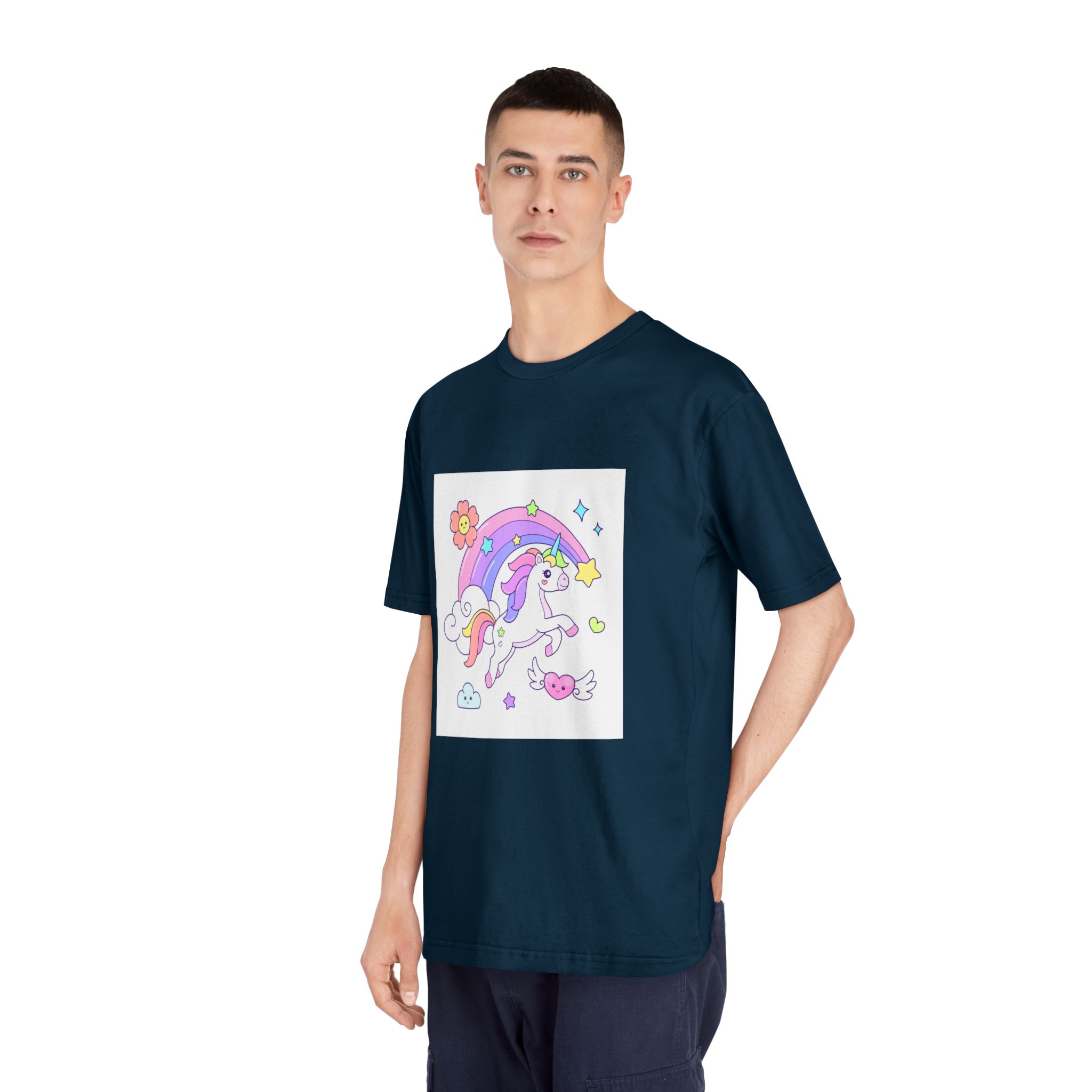Cute Unicorn Flying Over the Rainbow Illustration Unisex Classic Crewneck T Shirt - Image 20