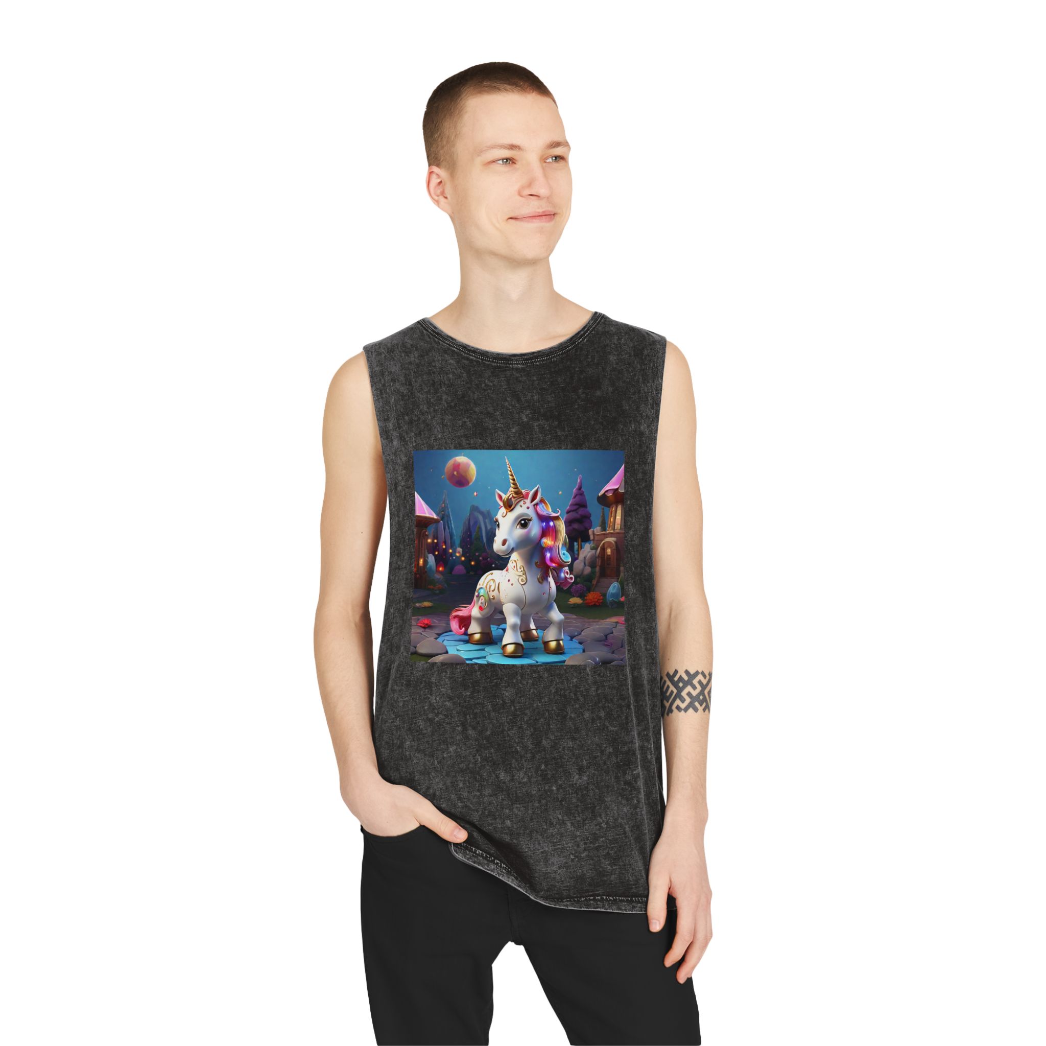 Animated Unicorn Children Generated By Ai (3) Unisex Stonewash Tank Top - Image 3