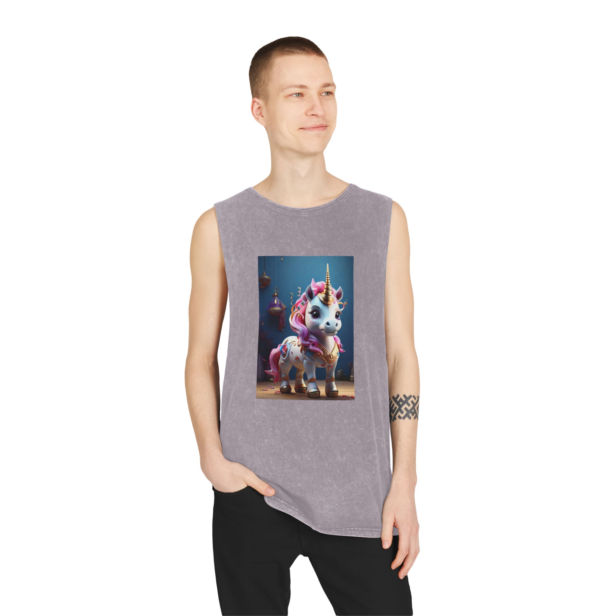 Animated Unicorn Children Generated By Ai (17) Unisex Stonewash Tank Top - Image 19