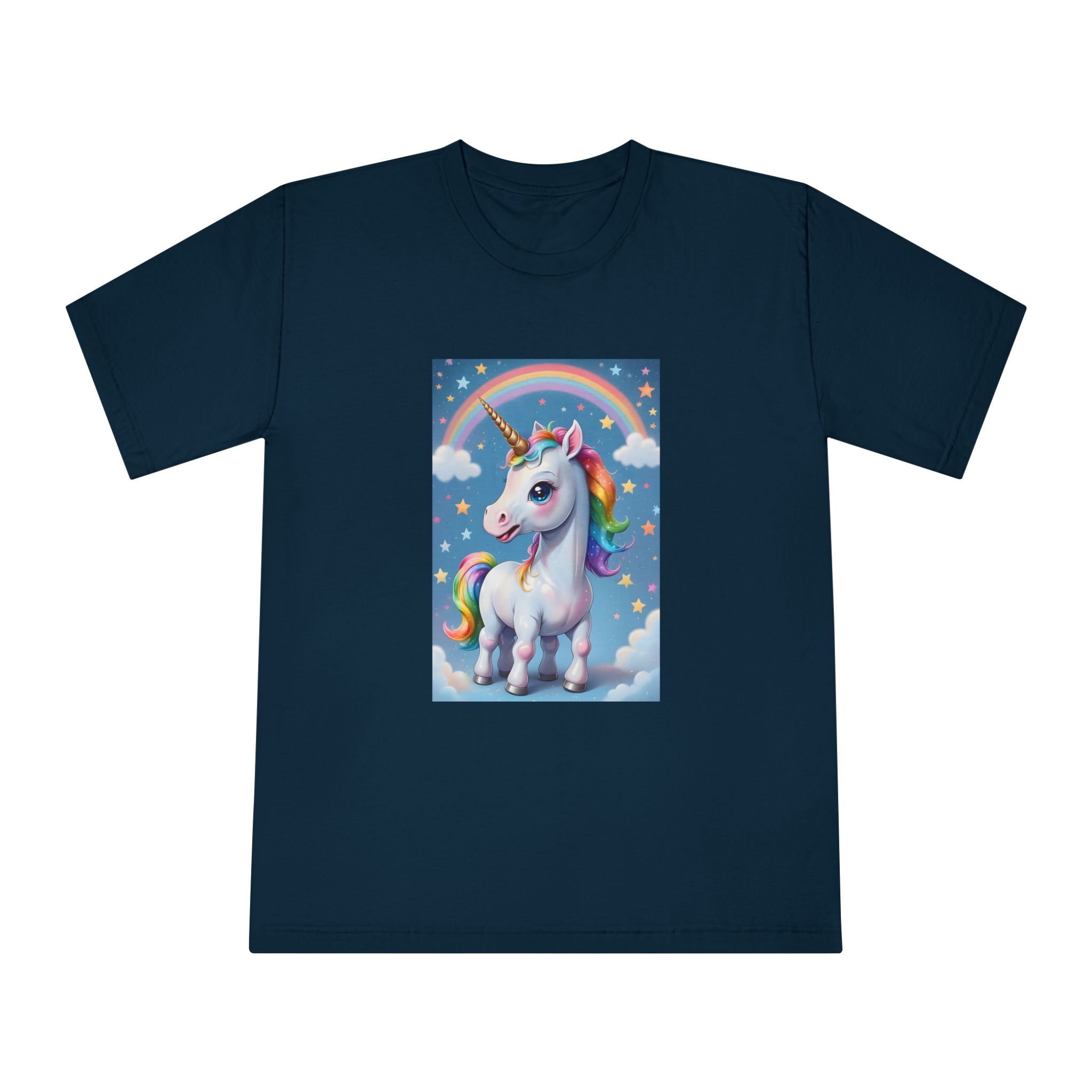 Happy Unicorn Background Sky Rainbow Copy Unisex Classic Crewneck T Shirt - Image 17
