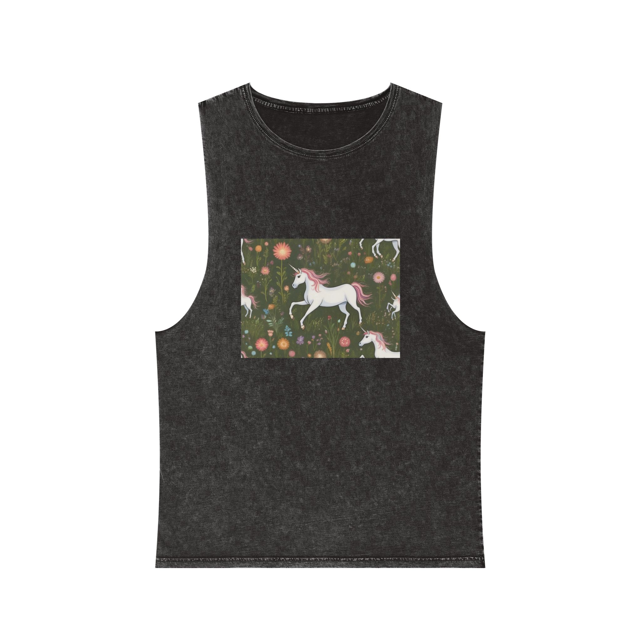 Beautiful Unicorn Running Magical Meadow Unicorn Background Images Whimsical Unicorn (56) Unisex Stonewash Tank Top