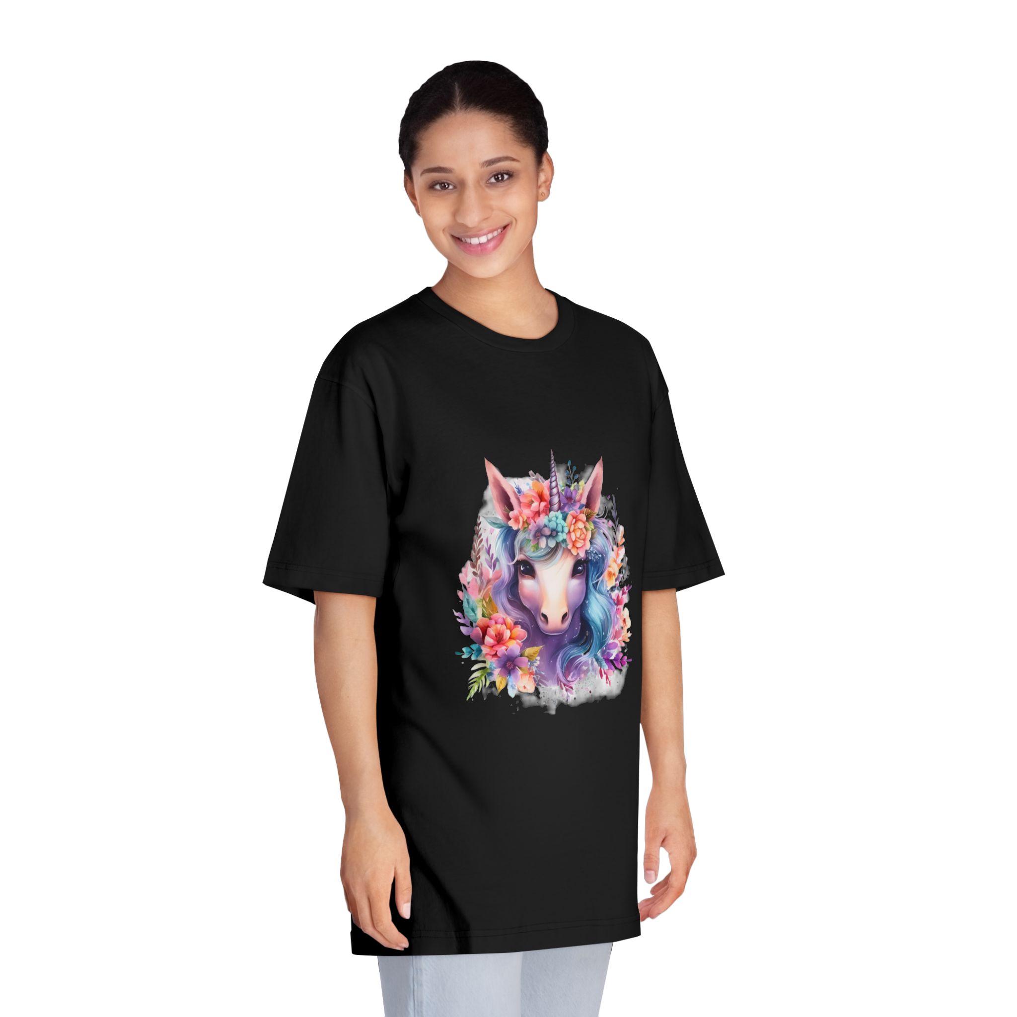 Cute Colorful Magic Unicorn With Flowers Watercolor Style (5) Unisex Classic Crewneck T Shirt - Image 7
