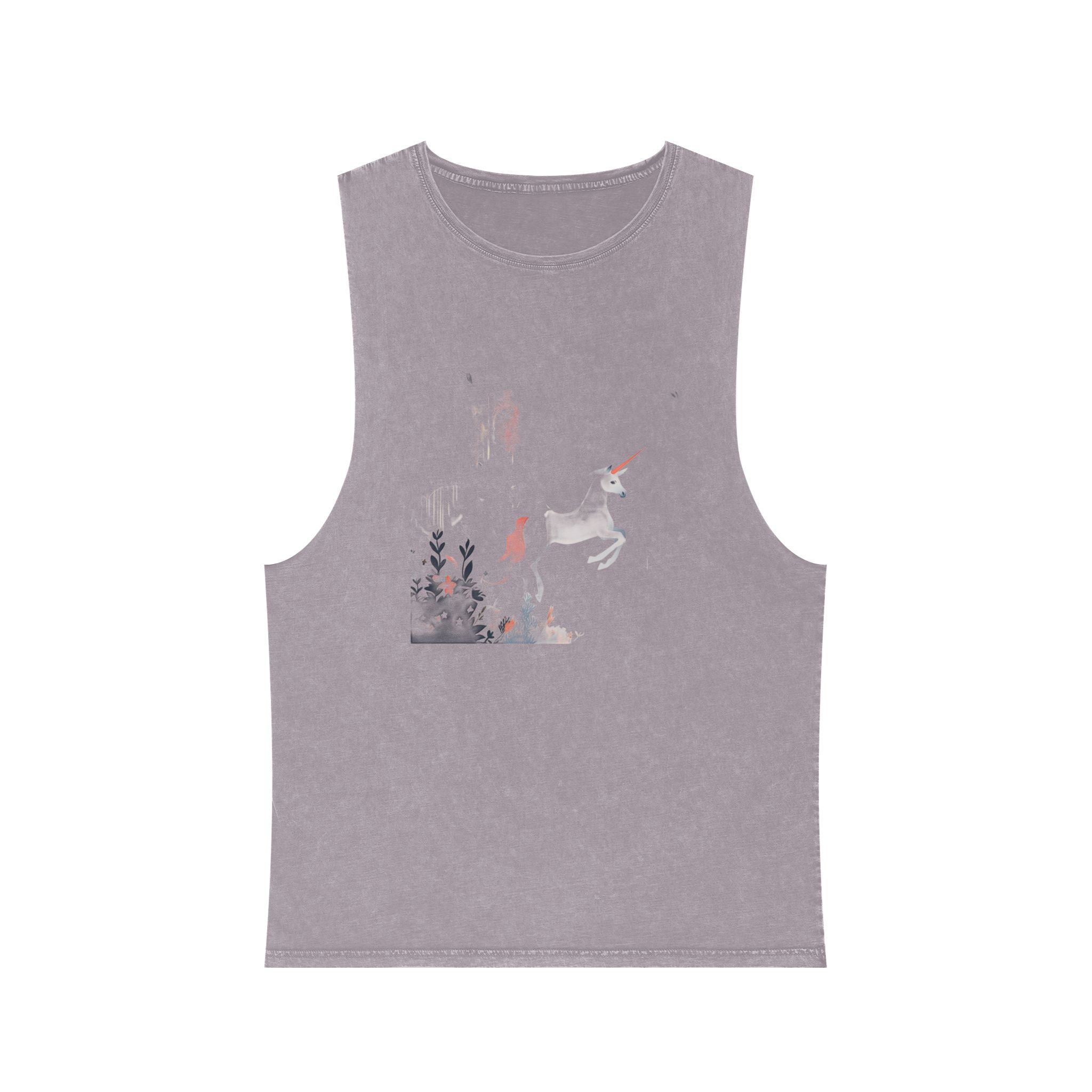 Illustration Unicorn Forest With Flowers Trees Generative Ai Unisex Stonewash Tank Top - Image 17