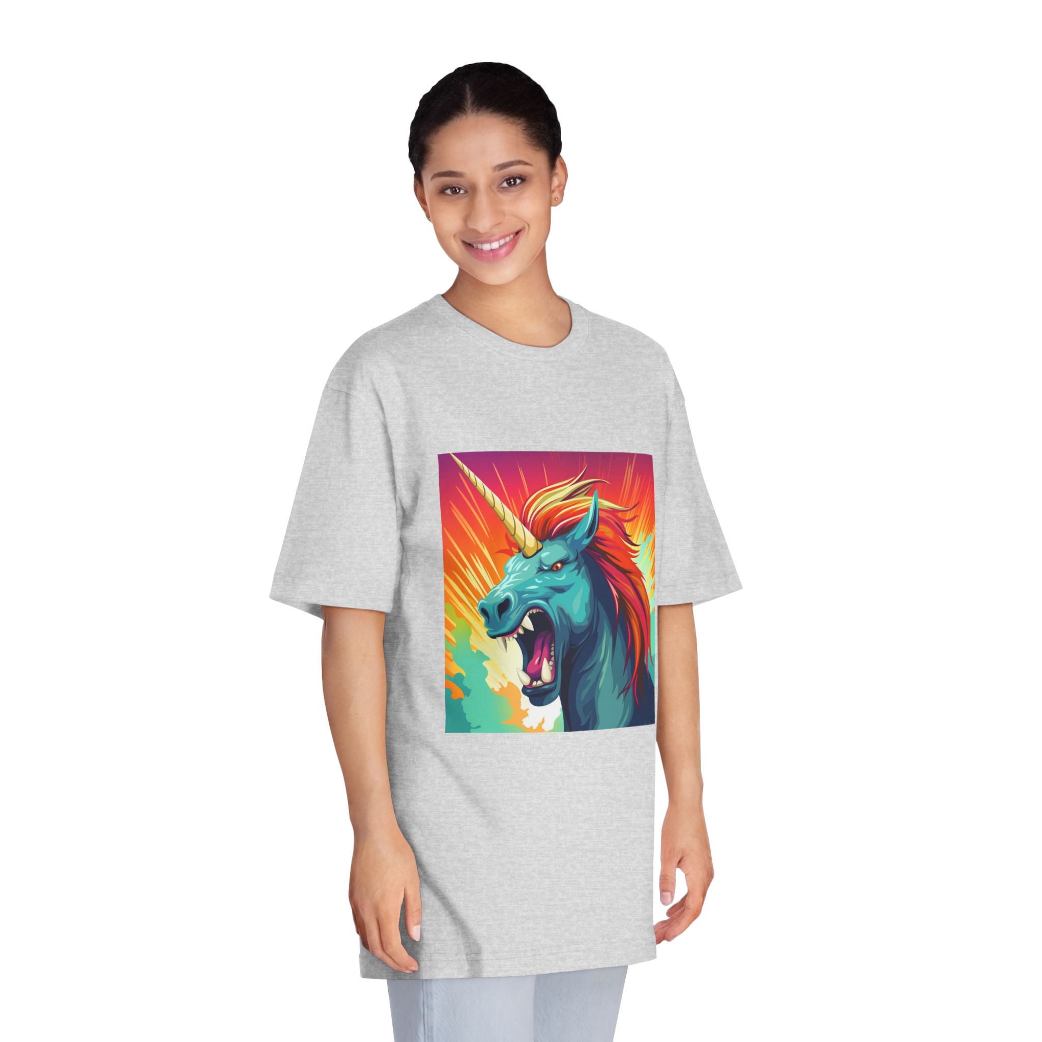 Illustration Unicorn With Colorful Mane Yellow Horn Generative Ai Unisex Classic Crewneck T Shirt - Image 15