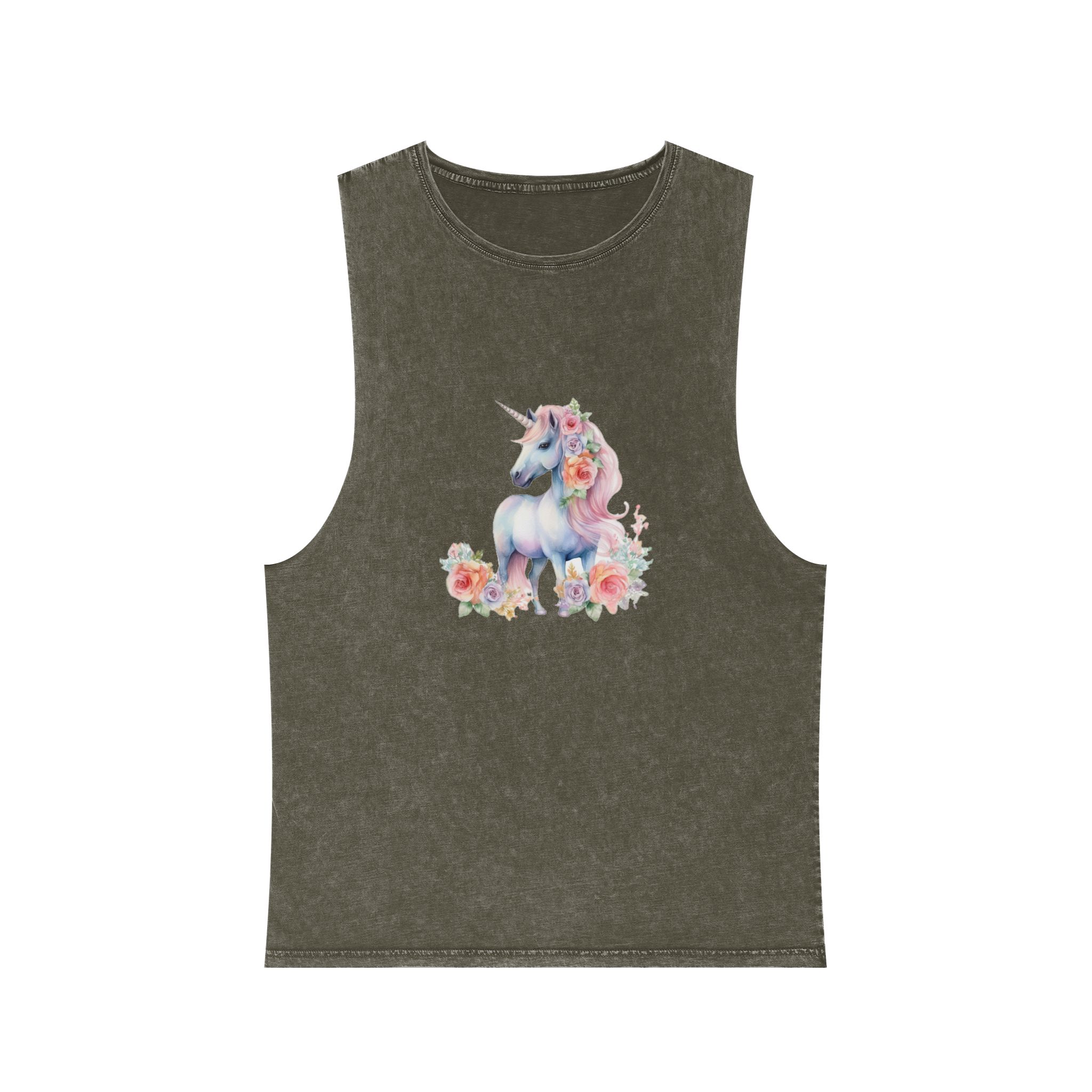 There Is Unicorn With Long Mane Flowers It Generative Ai Unisex Stonewash Tank Top - Image 5