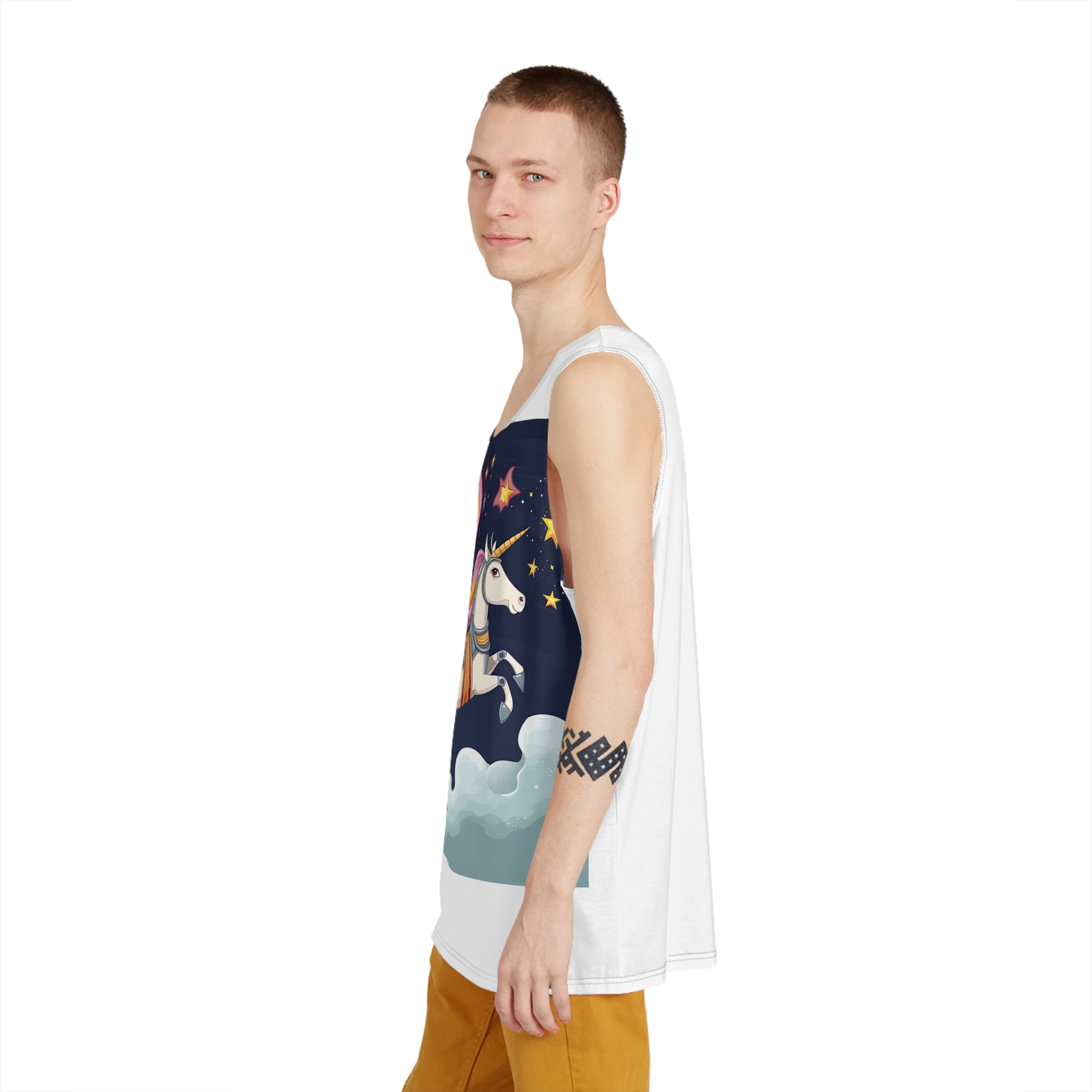 Unicorn With Star Its Tail Is Flying Sky Mens Tank Aop