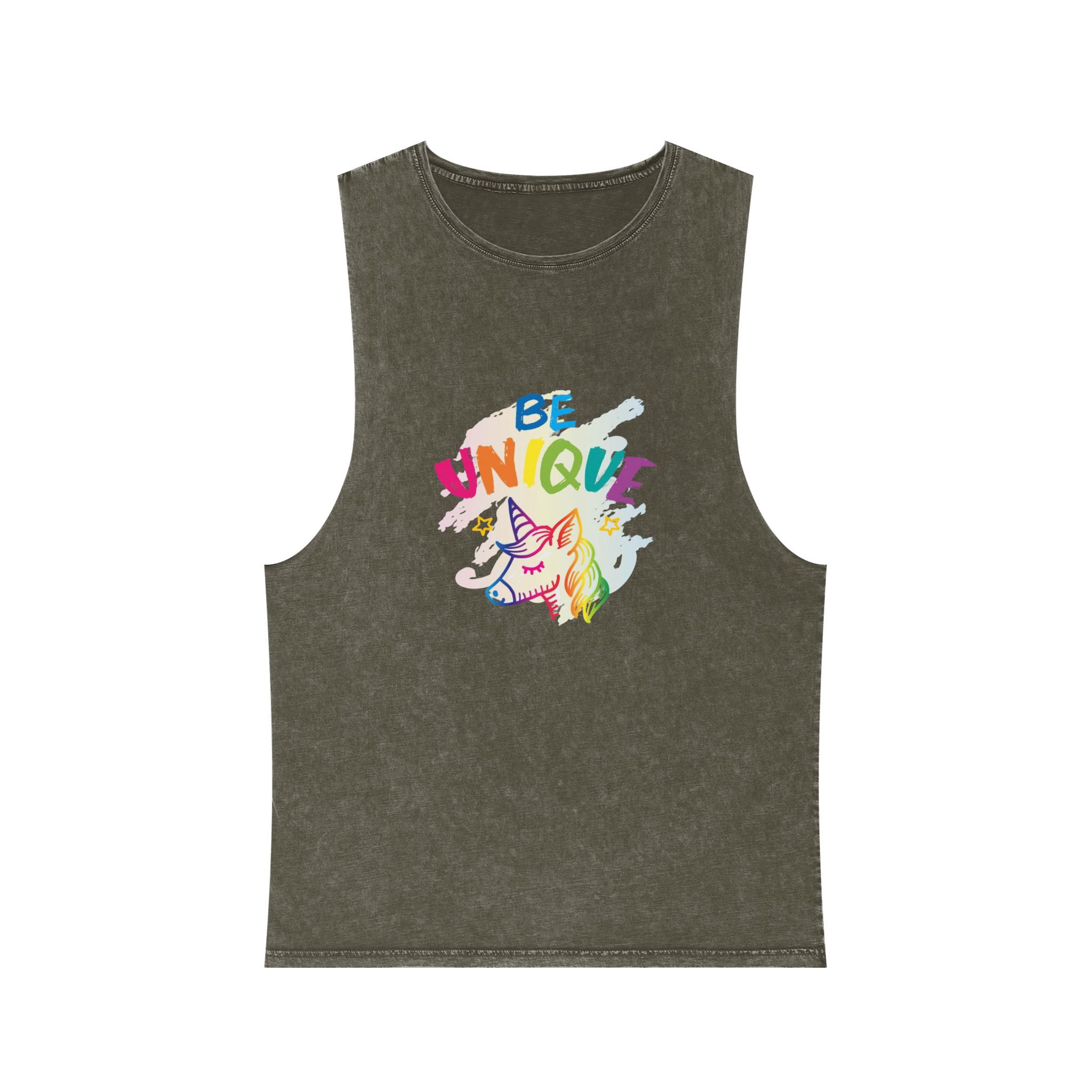 Colorful Unicorn With Words Be Unique It Unisex Stonewash Tank Top - Image 5