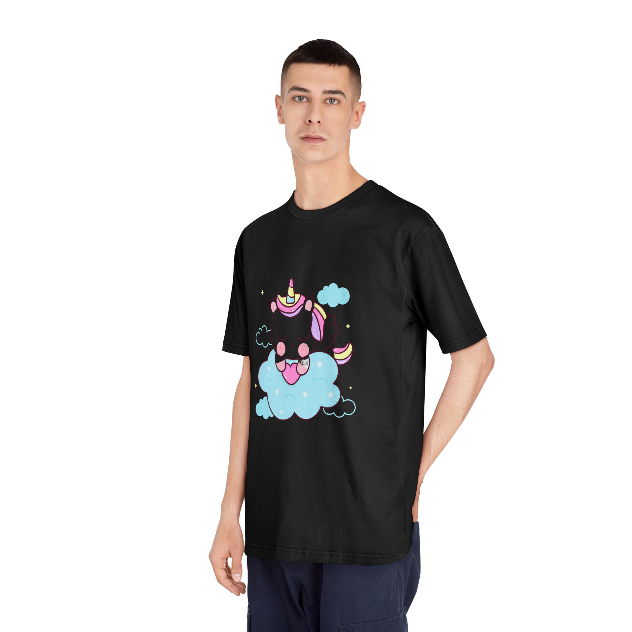 Cute Unicorn Pegasus Cartoon Sleep Holding Heart Cloud Kawaii Animal Unisex Classic Crewneck T Shirt - Image 8