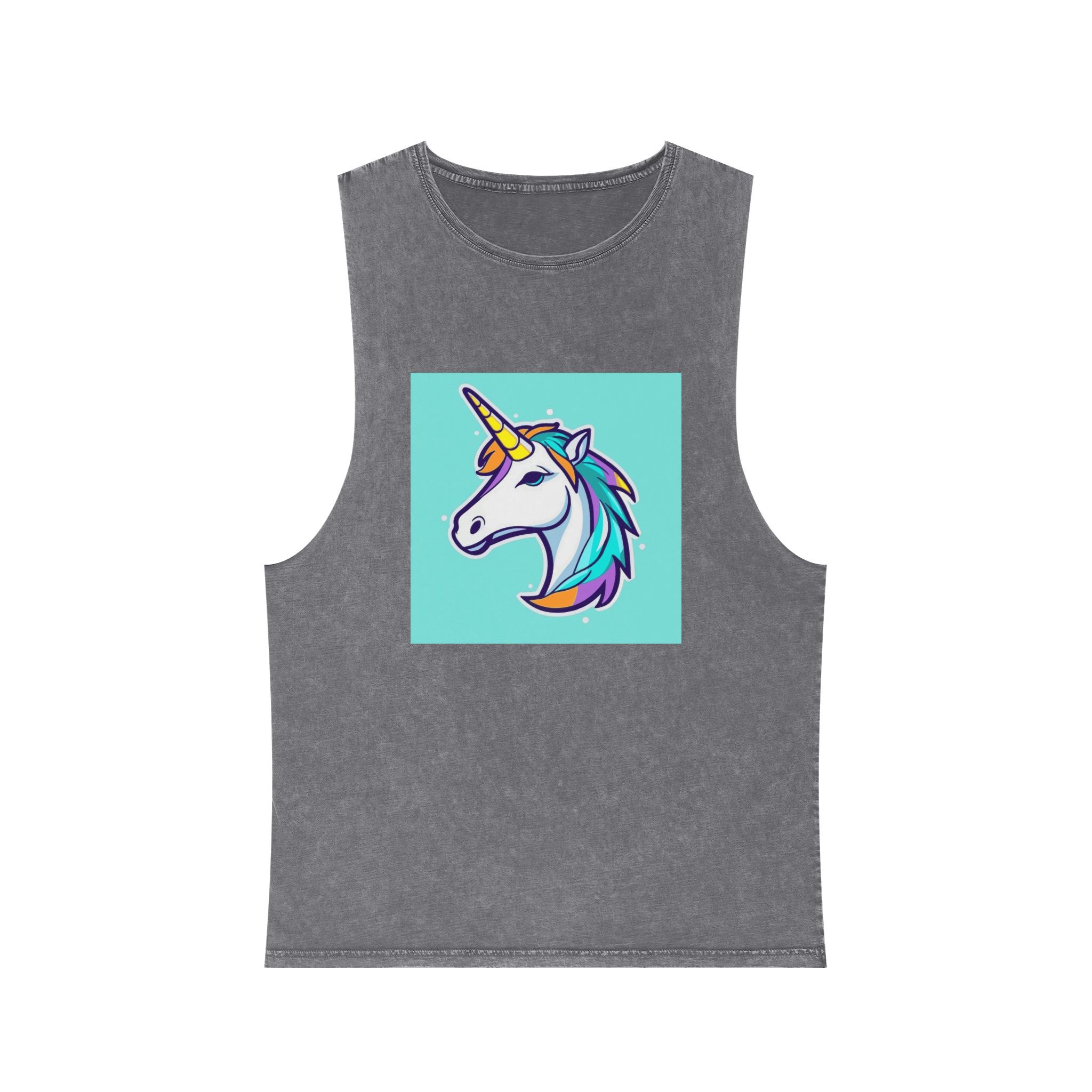 Cartoon Unicorn Head Vector With Maximum 16 Colors I 3 Unisex Stonewash Tank Top - Image 9