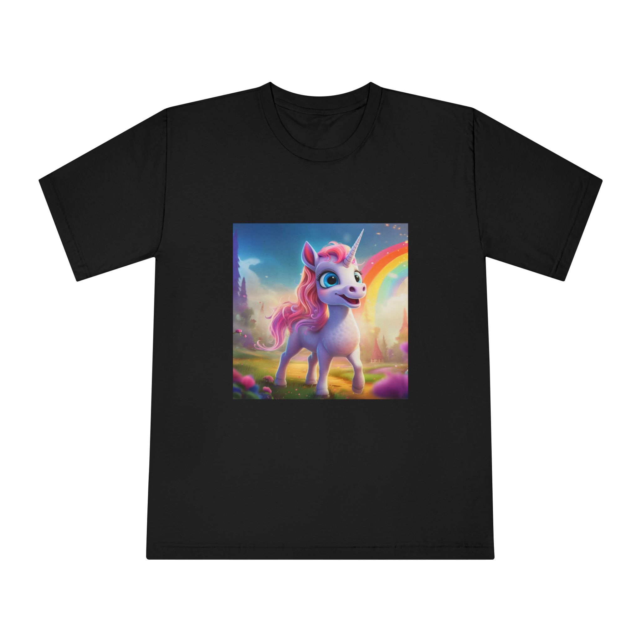Unicorn With Pink Mane Blue Eyes Standing Field Generative Ai Unisex Classic Crewneck T Shirt - Image 5