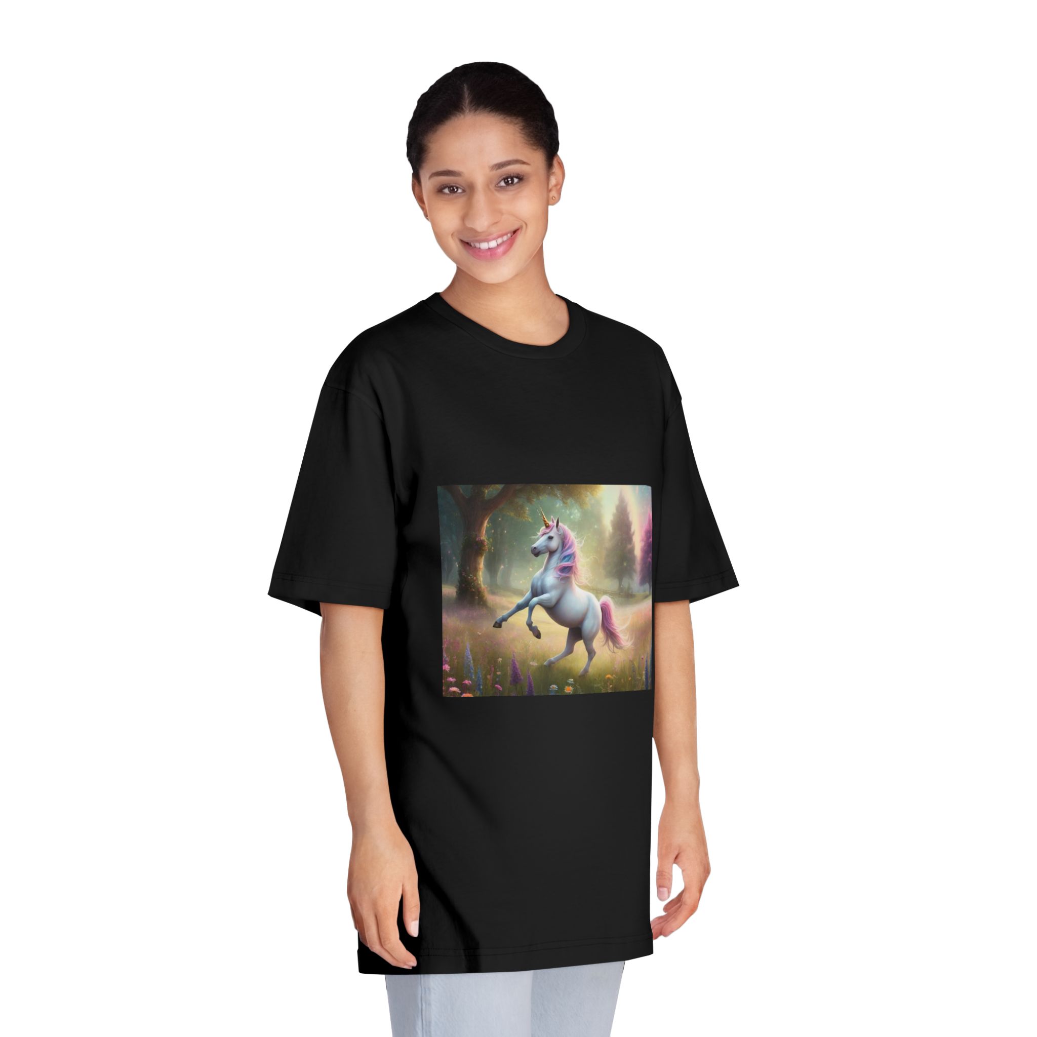 Beautiful Unicorn Running Magical Meadow Unicorn Background Images Whimsical Unicorn (8) Unisex Classic Crewneck T Shirt - Image 7