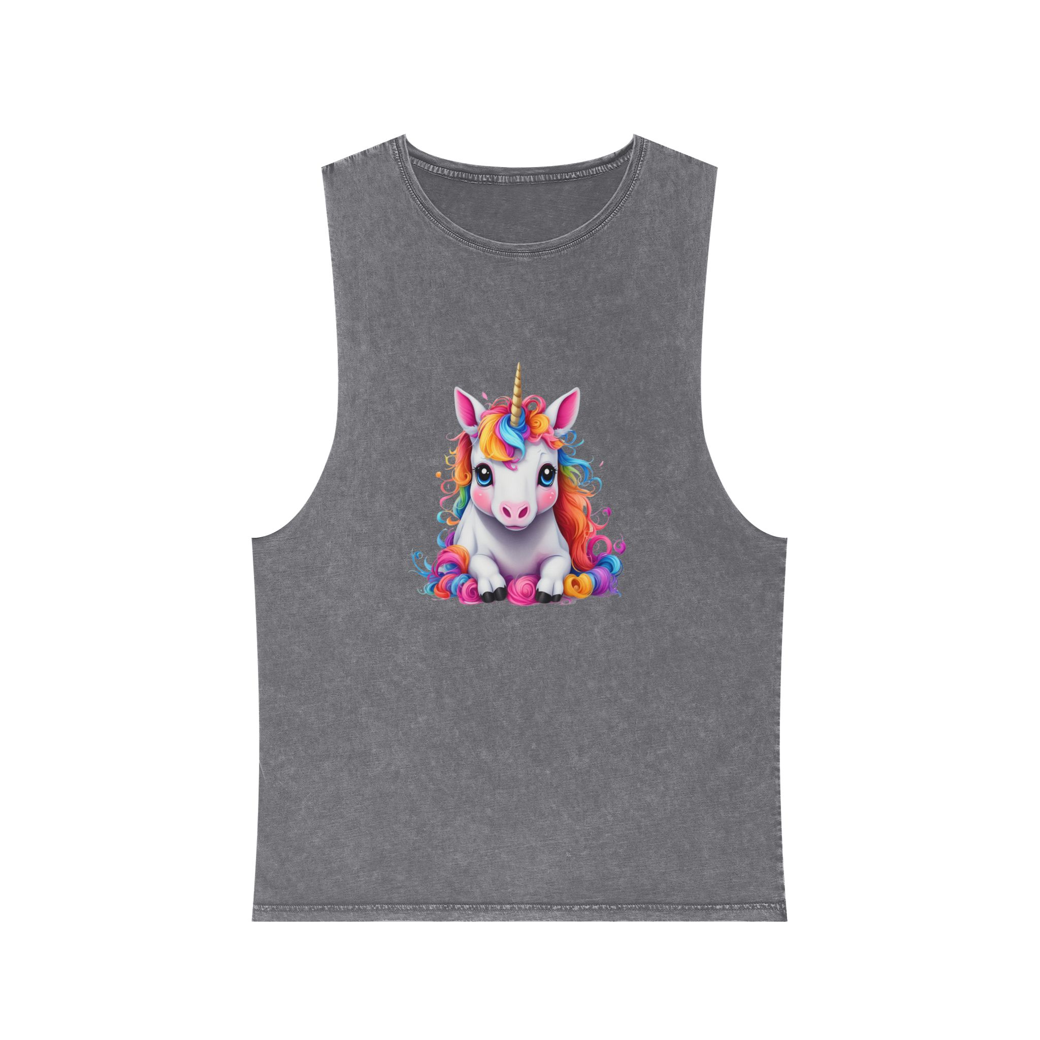 Cute Unicorn With Colorful Hair Isolated White Background Unisex Stonewash Tank Top - Image 9