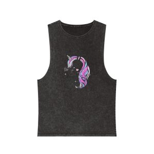 Art Beautiful Little Unicorn On A White Background Sequins Print For Clothes and T Shirts Vector Illustration Cartoon Unisex Stonewash Tank Top