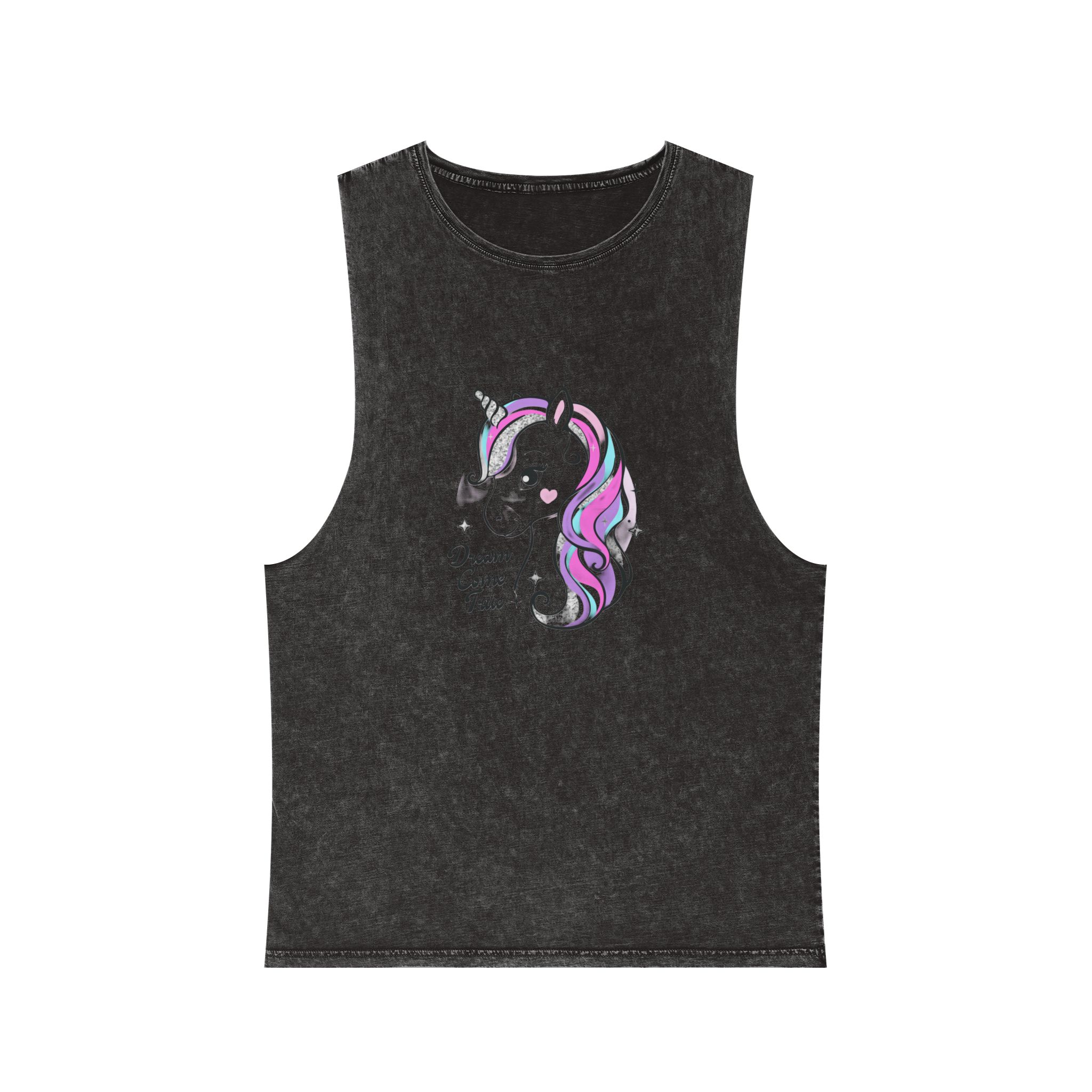 Art Beautiful Little Unicorn On A White Background Sequins Print For Clothes and T Shirts Vector Illustration Cartoon Unisex Stonewash Tank Top