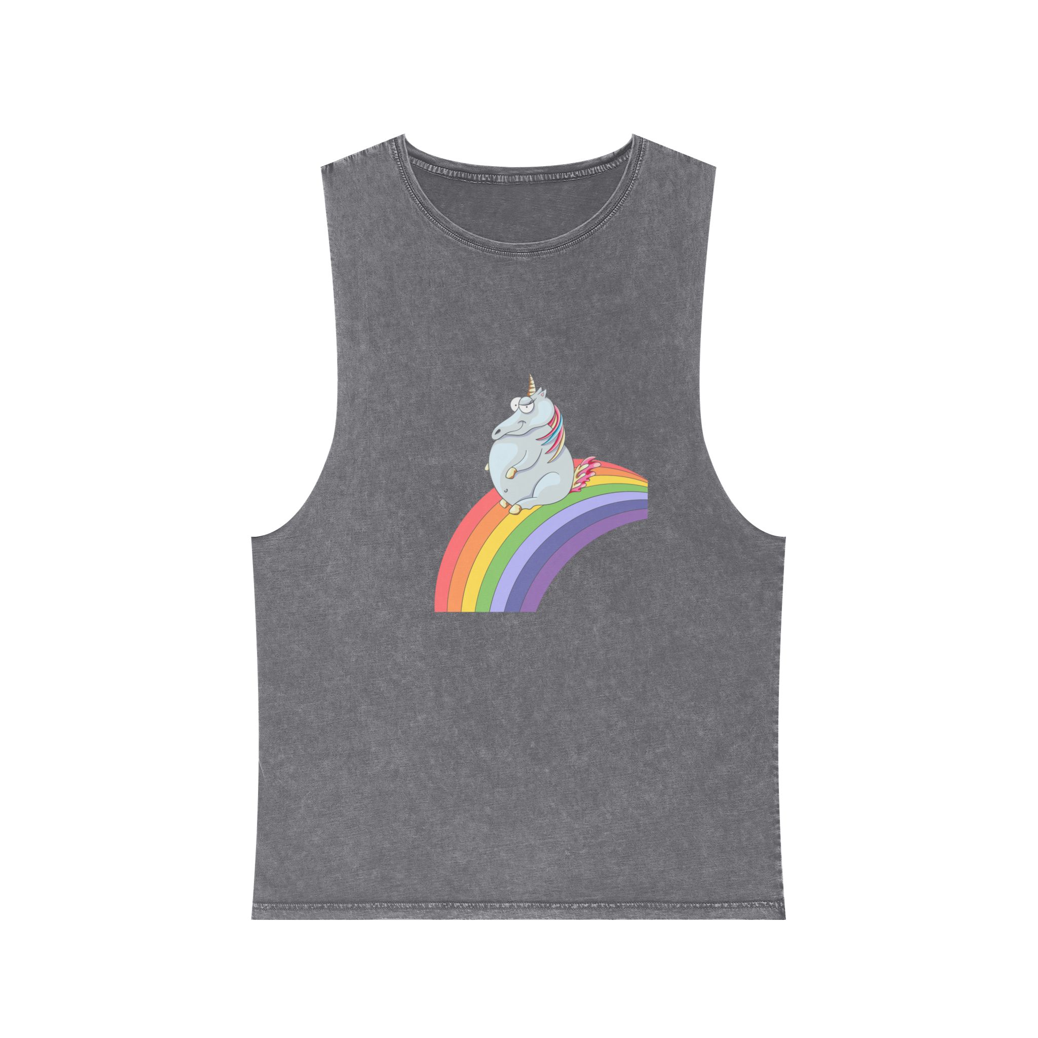Unicorn and Rainbow Childrens Tale Magic Art Flat Unisex Stonewash Tank Top - Image 9