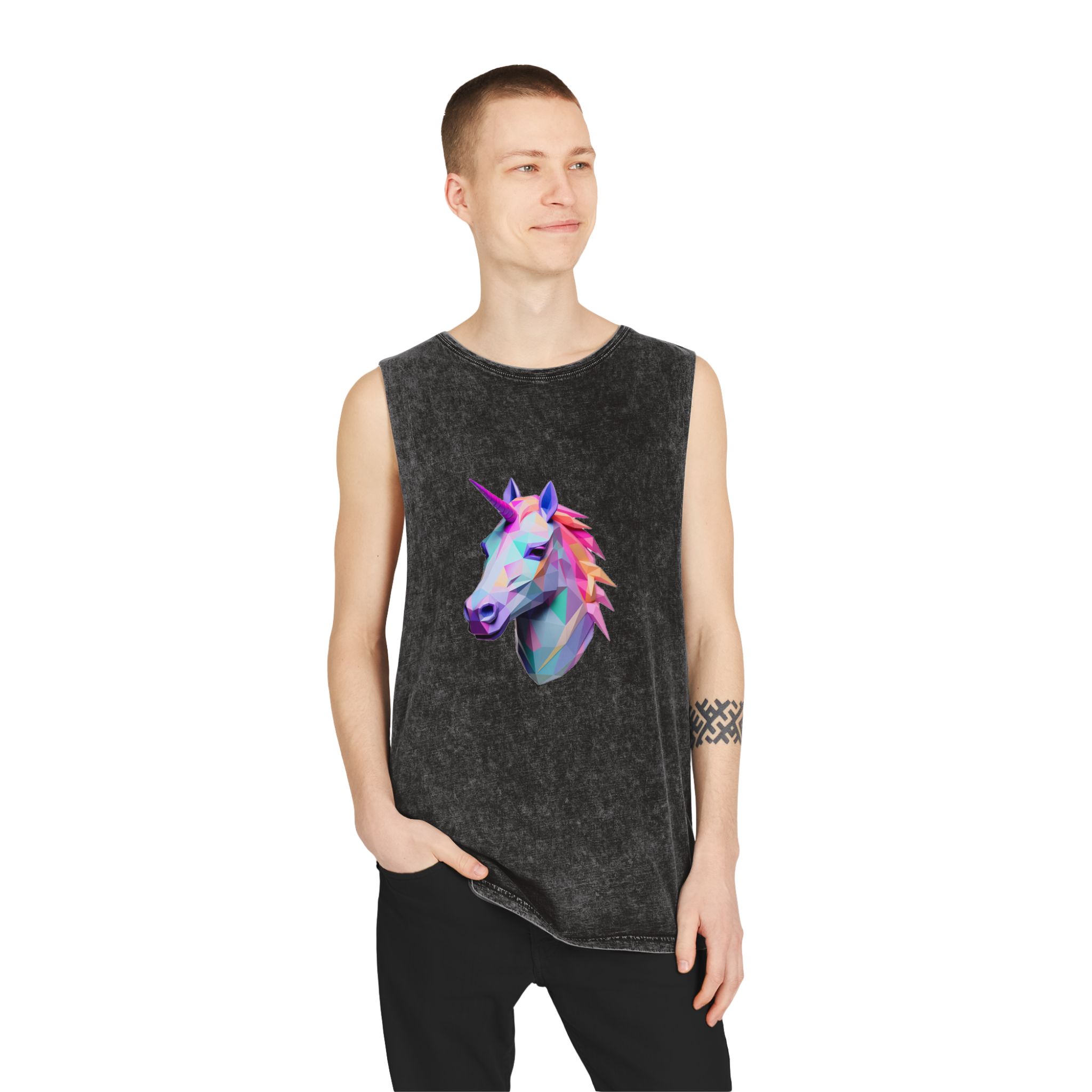 Fondo de “mythical Unicorn With Poly Style” Eliminado Unisex Stonewash Tank Top - Image 3