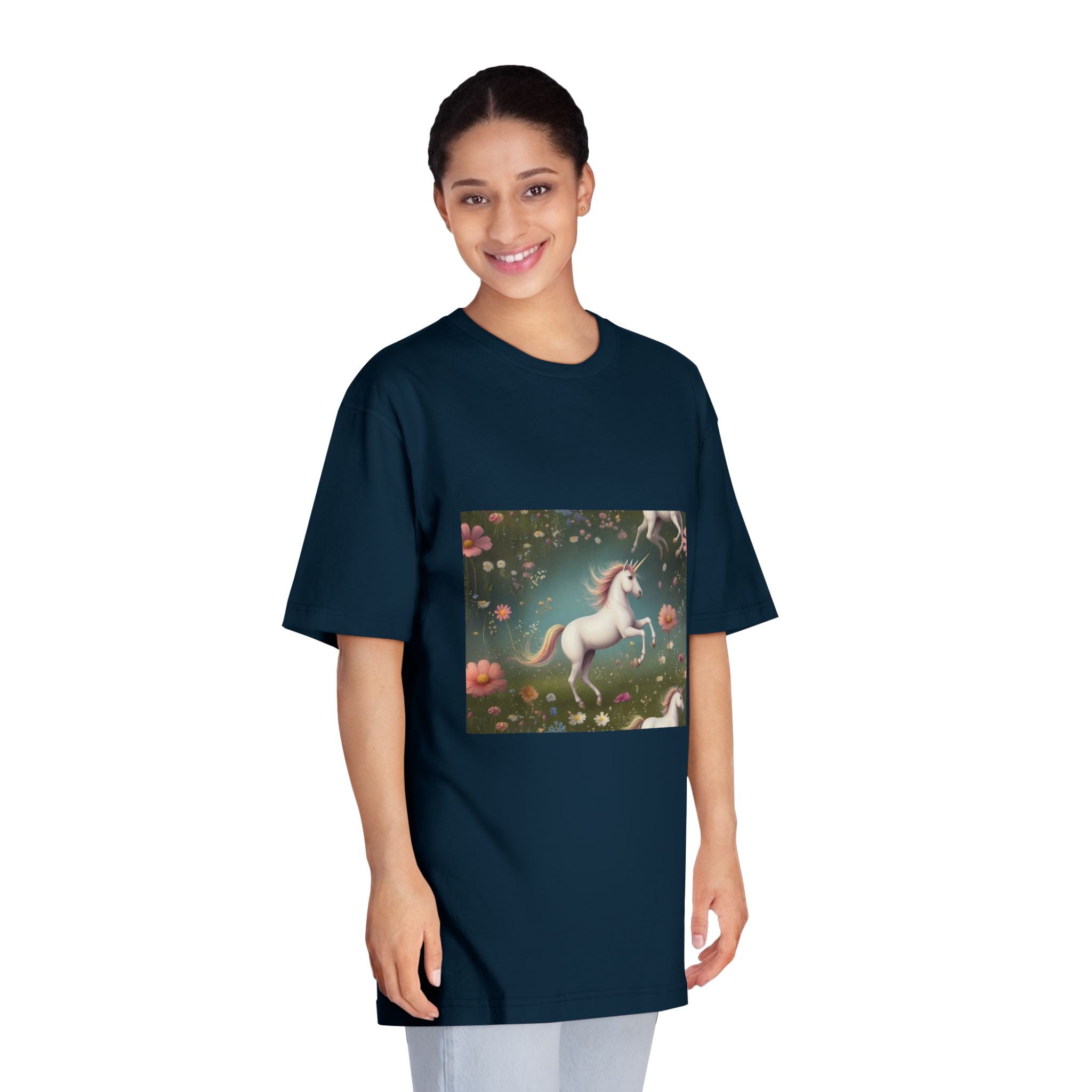 Beautiful Unicorn Running Magical Meadow Unicorn Background Images Whimsical Unicorn (42) Unisex Classic Crewneck T Shirt - Image 19