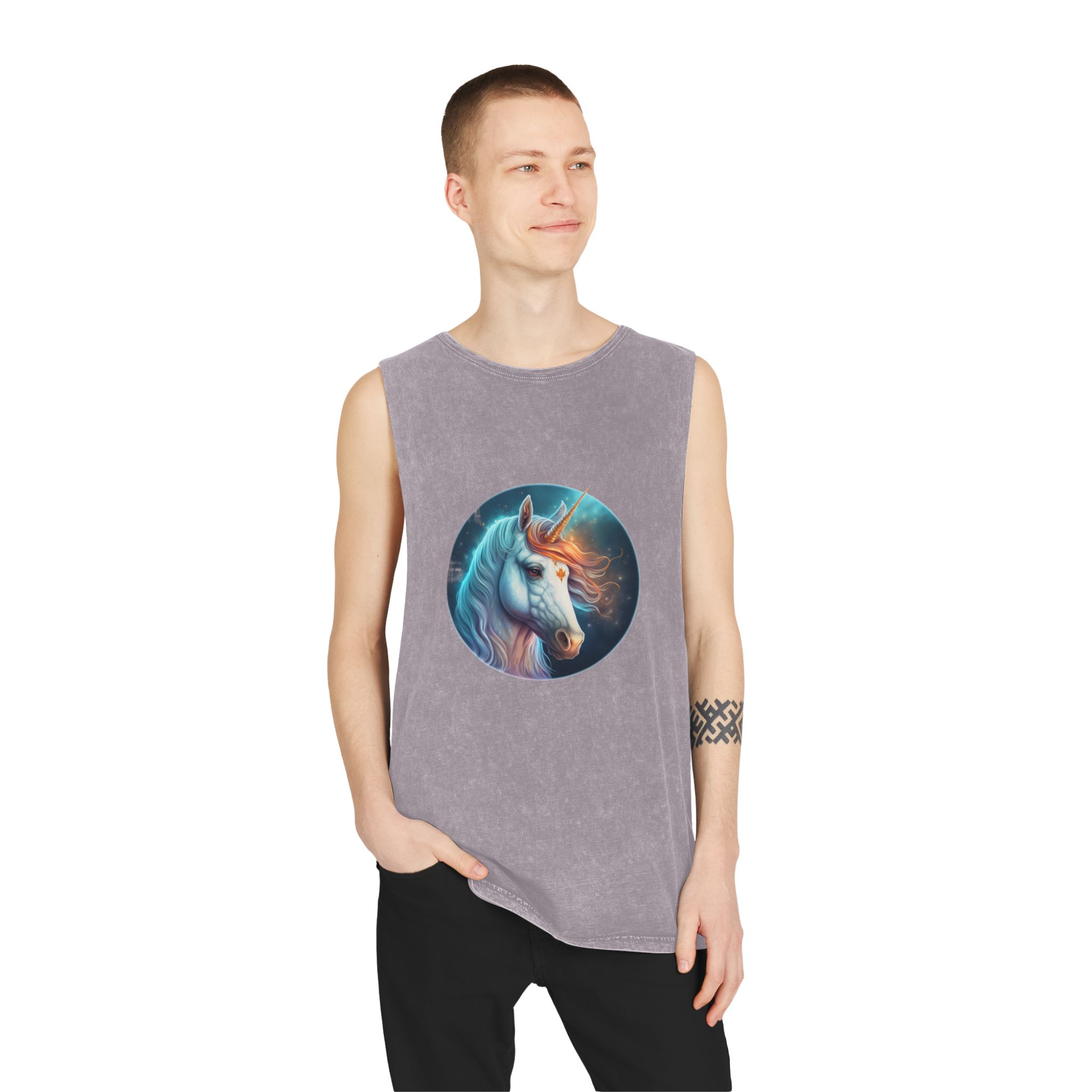 Adorable Colorful Unicorn Unisex Stonewash Tank Top - Image 19